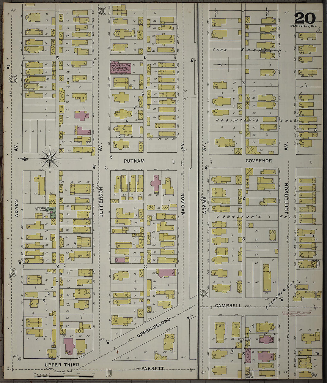 This old map of Evansville, Vanderburgh County, Indiana was created by Sanborn Map Company in 1895