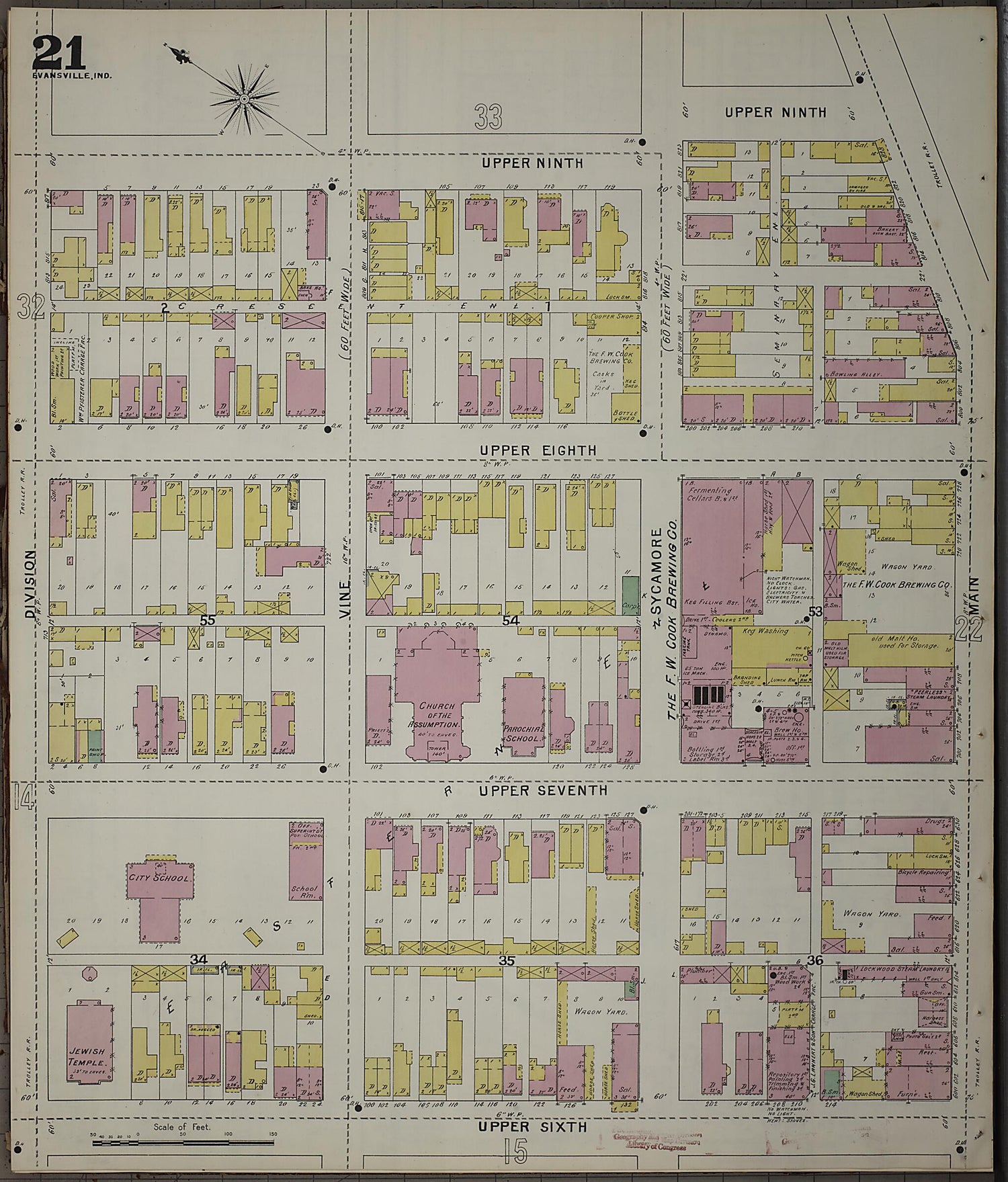 This old map of Evansville, Vanderburgh County, Indiana was created by Sanborn Map Company in 1895