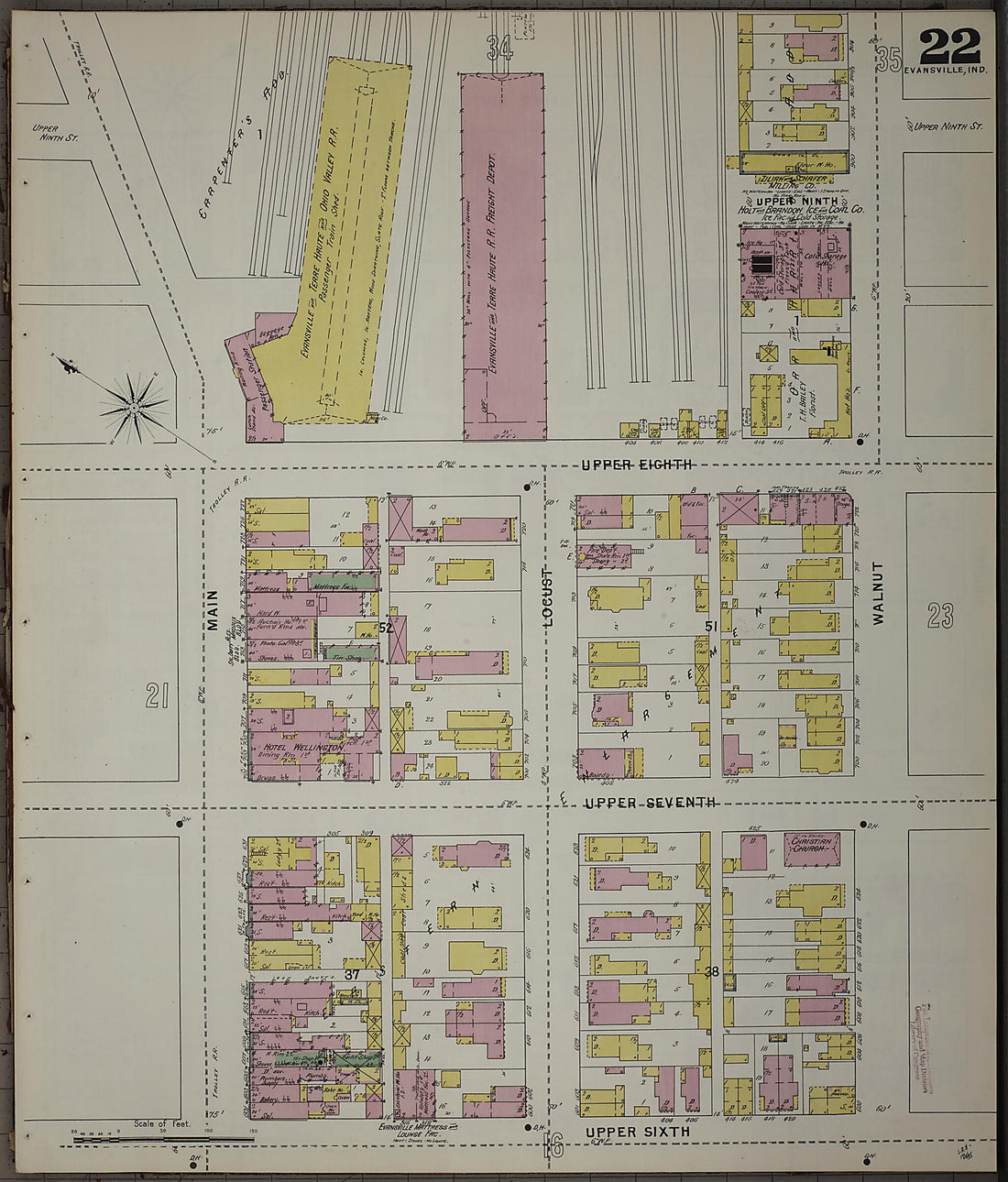 This old map of Evansville, Vanderburgh County, Indiana was created by Sanborn Map Company in 1895