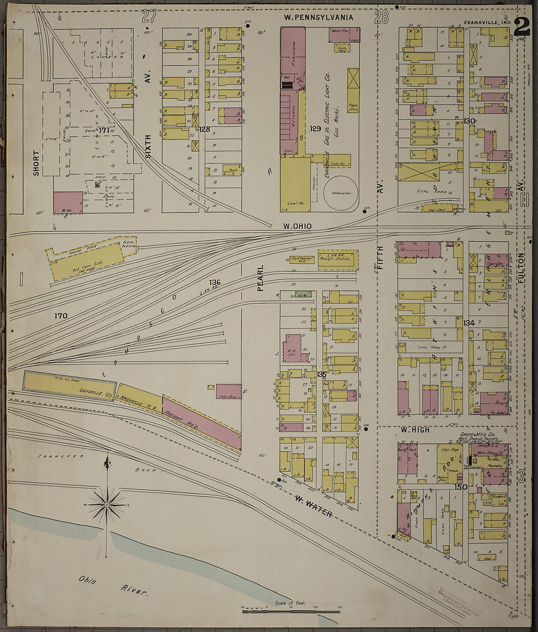 This old map of Evansville, Vanderburgh County, Indiana was created by Sanborn Map Company in 1895