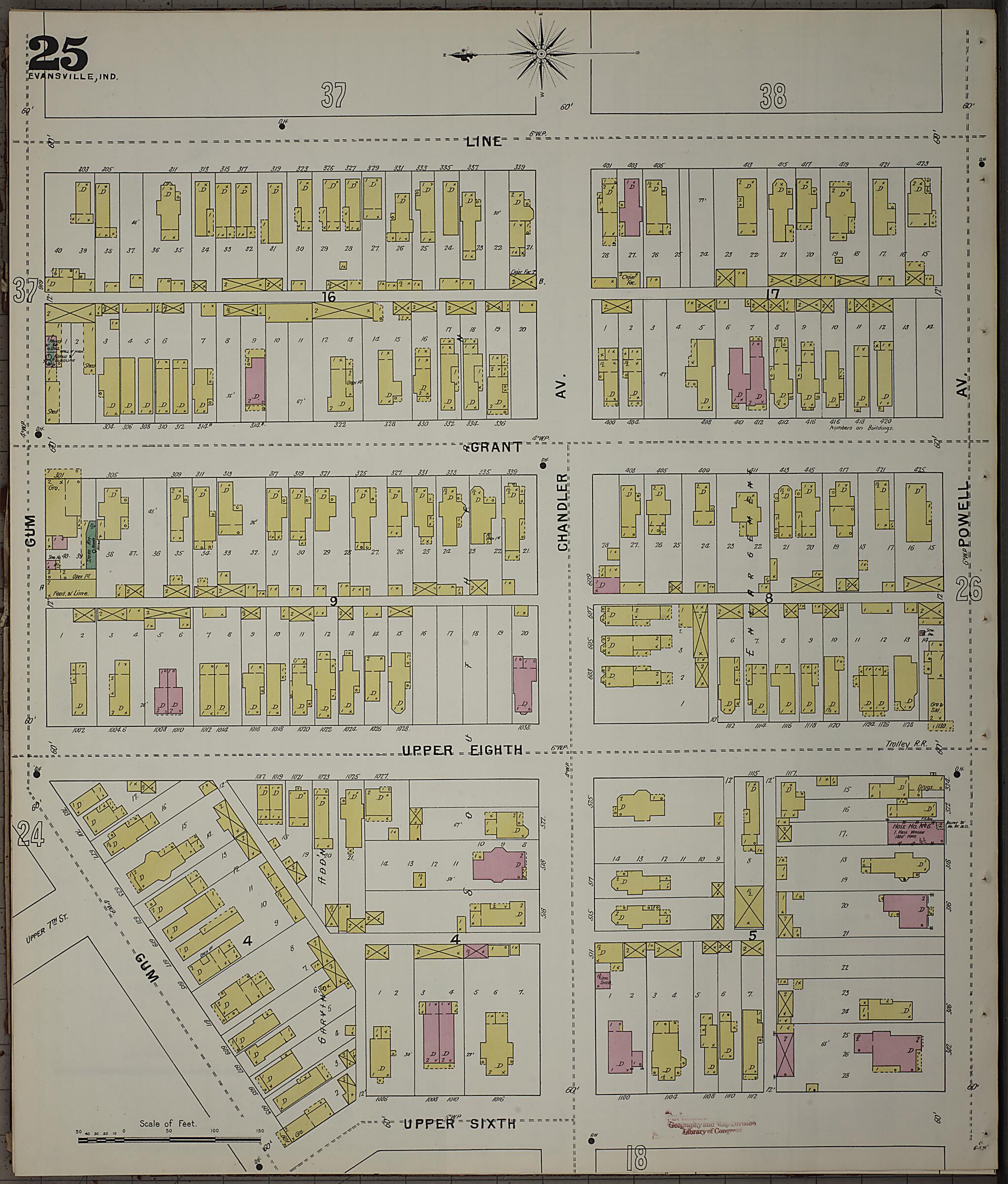 This old map of Evansville, Vanderburgh County, Indiana was created by Sanborn Map Company in 1895