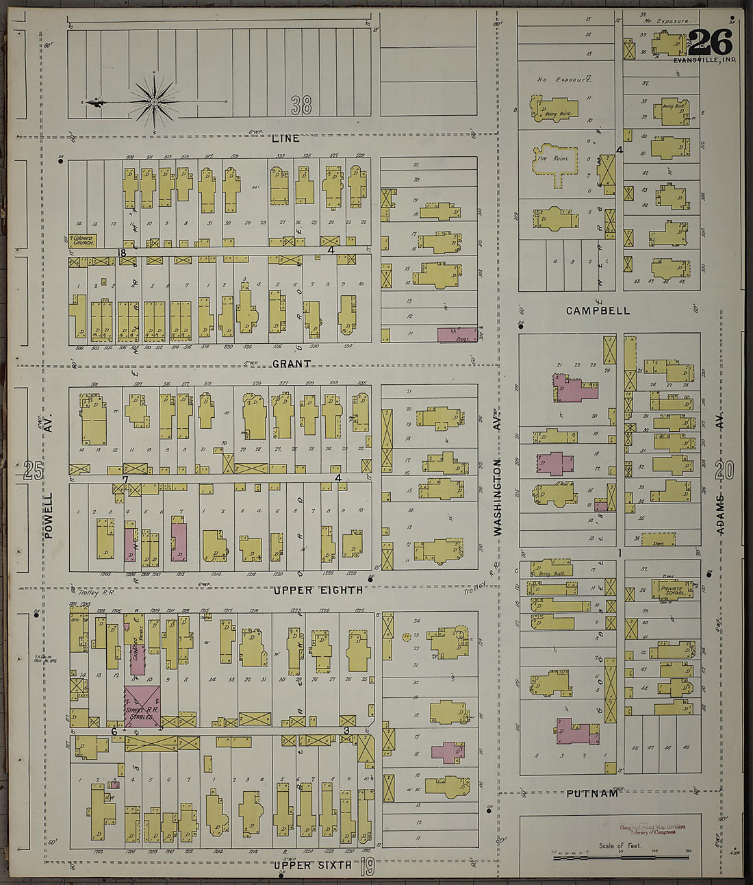 This old map of Evansville, Vanderburgh County, Indiana was created by Sanborn Map Company in 1895