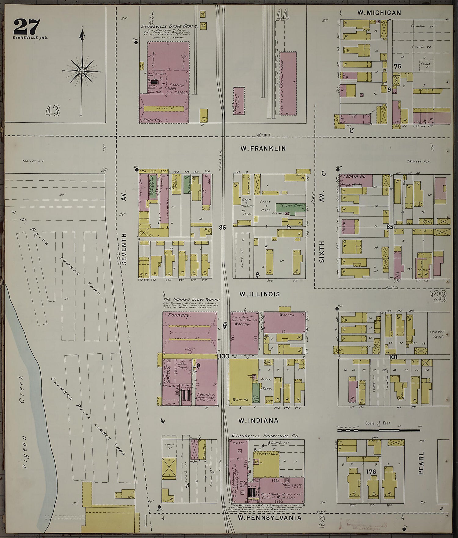 This old map of Evansville, Vanderburgh County, Indiana was created by Sanborn Map Company in 1895