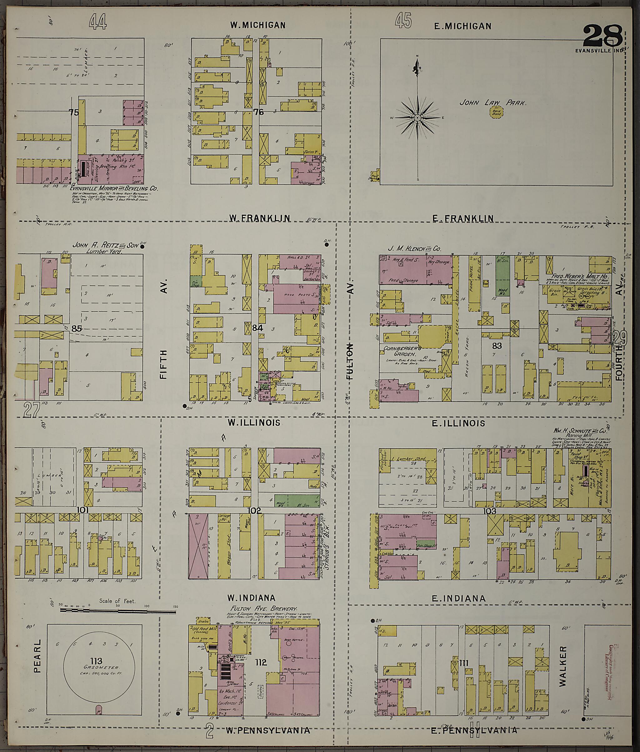 This old map of Evansville, Vanderburgh County, Indiana was created by Sanborn Map Company in 1895