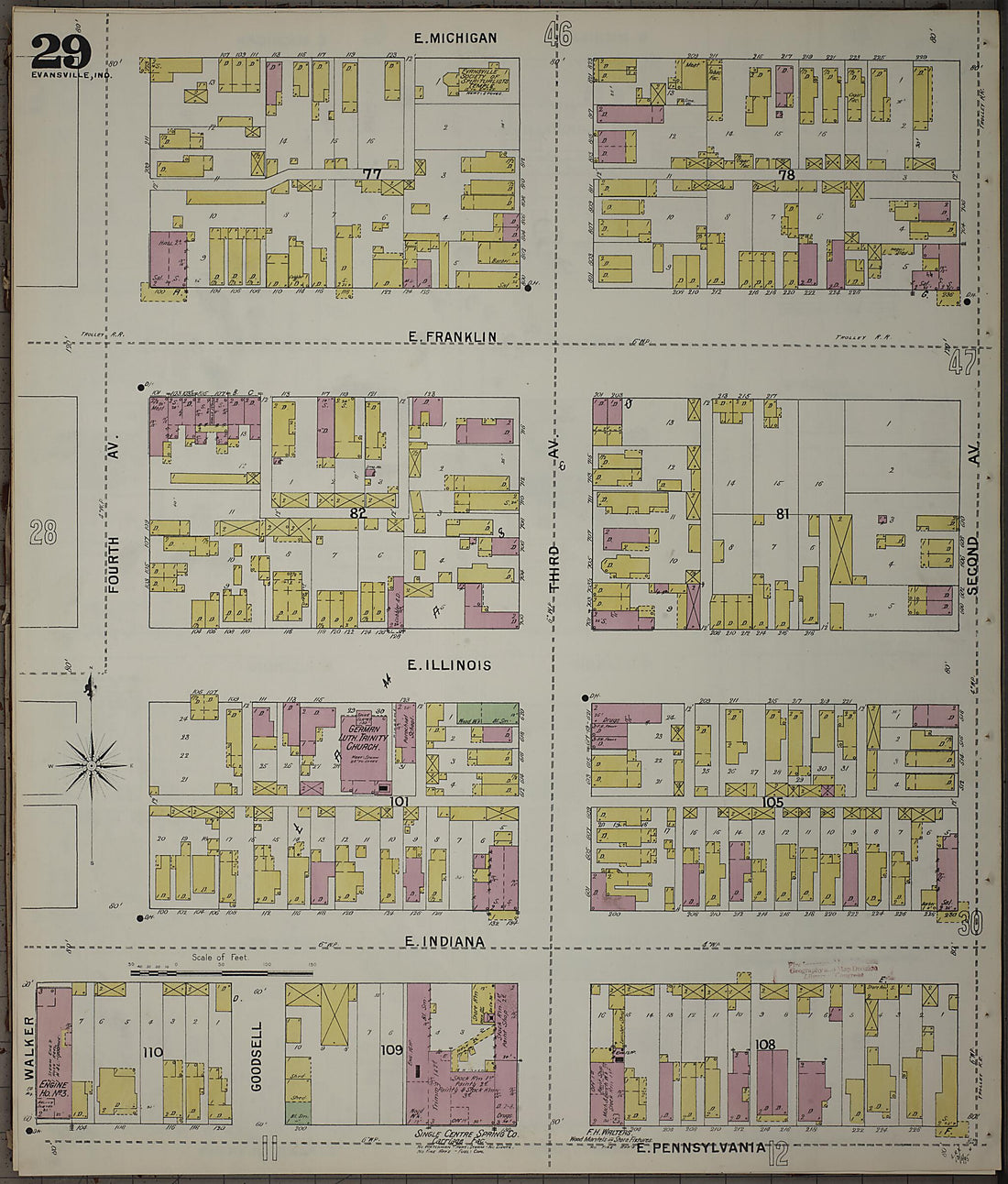 This old map of Evansville, Vanderburgh County, Indiana was created by Sanborn Map Company in 1895