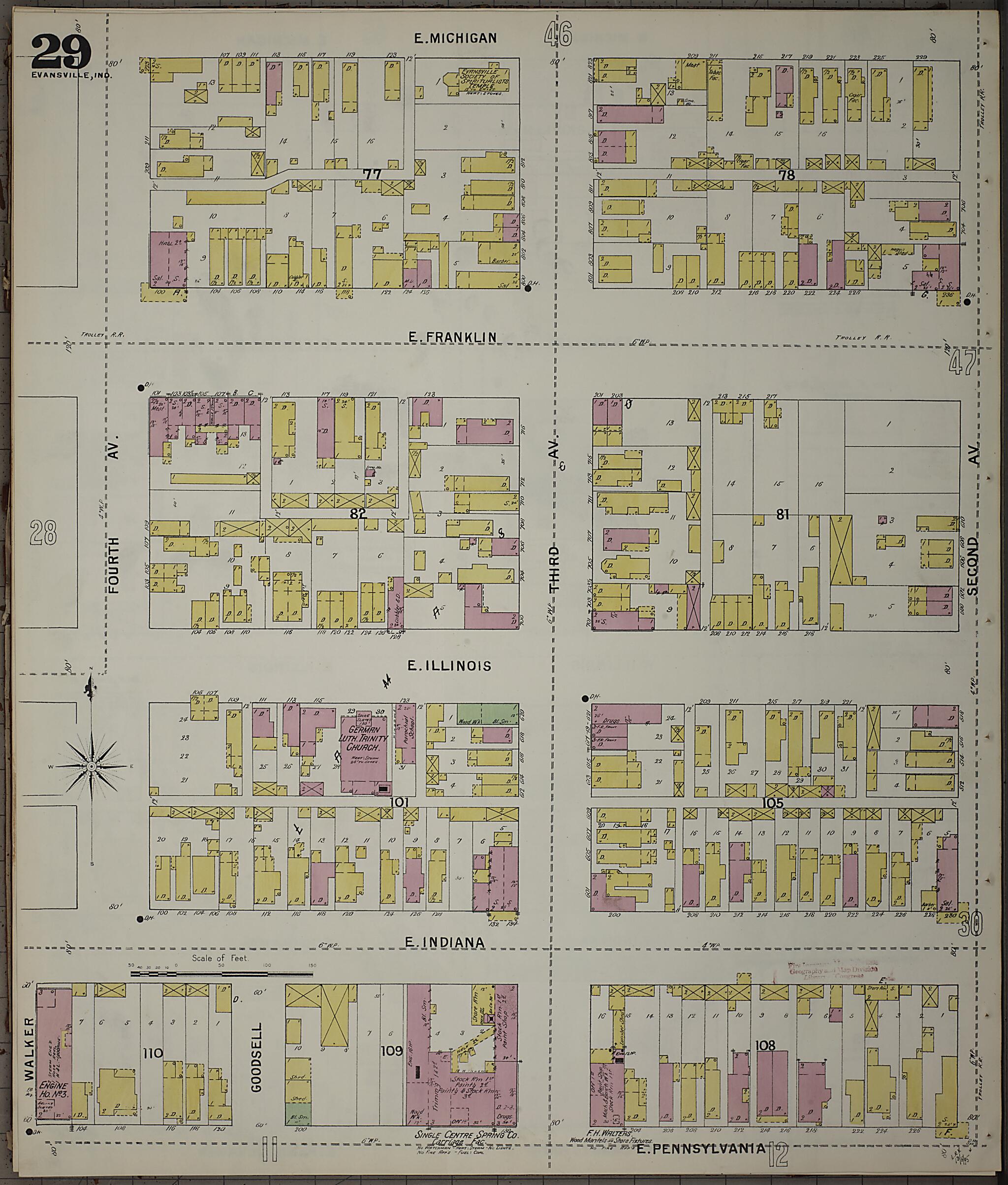 This old map of Evansville, Vanderburgh County, Indiana was created by Sanborn Map Company in 1895