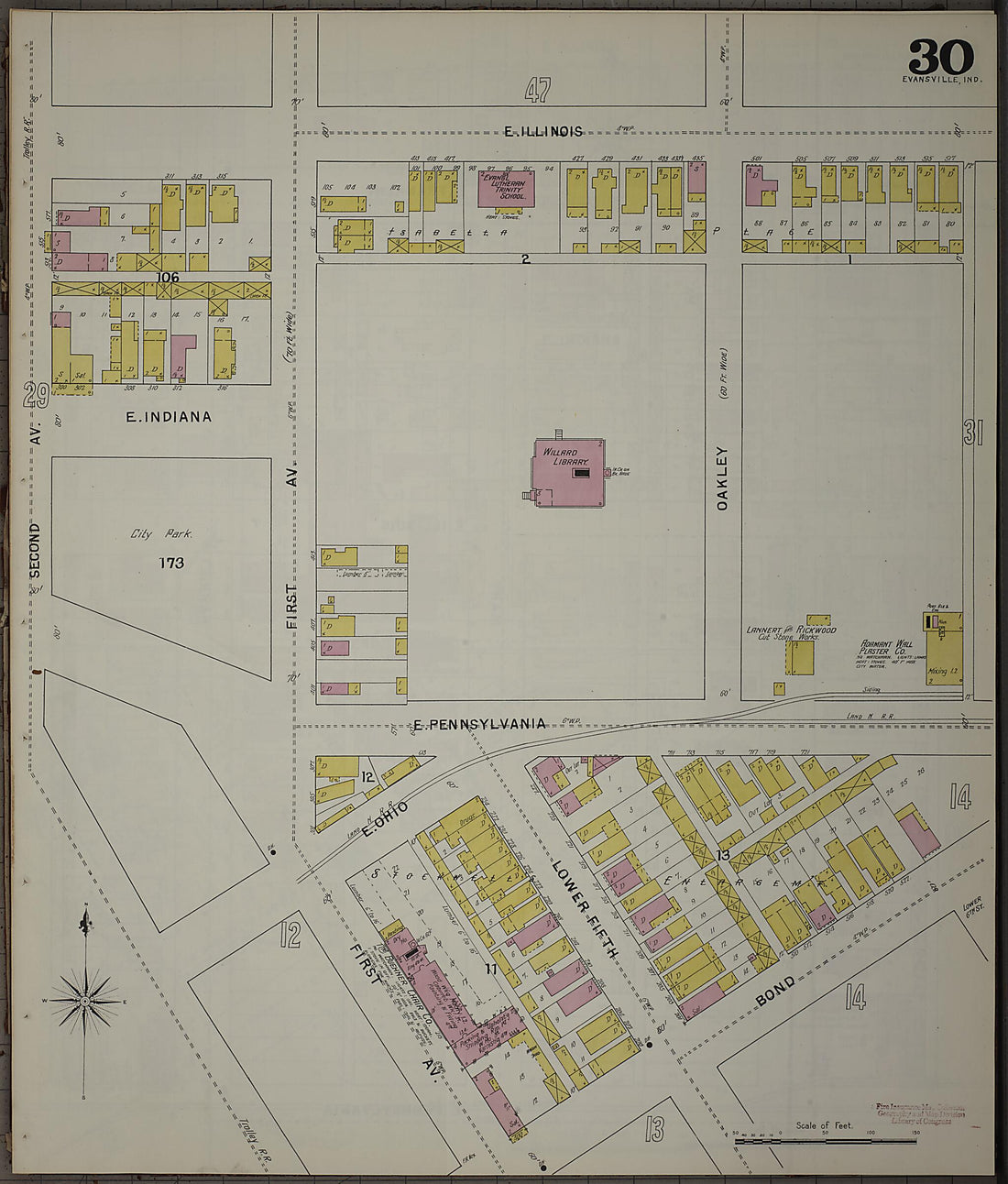 This old map of Evansville, Vanderburgh County, Indiana was created by Sanborn Map Company in 1895