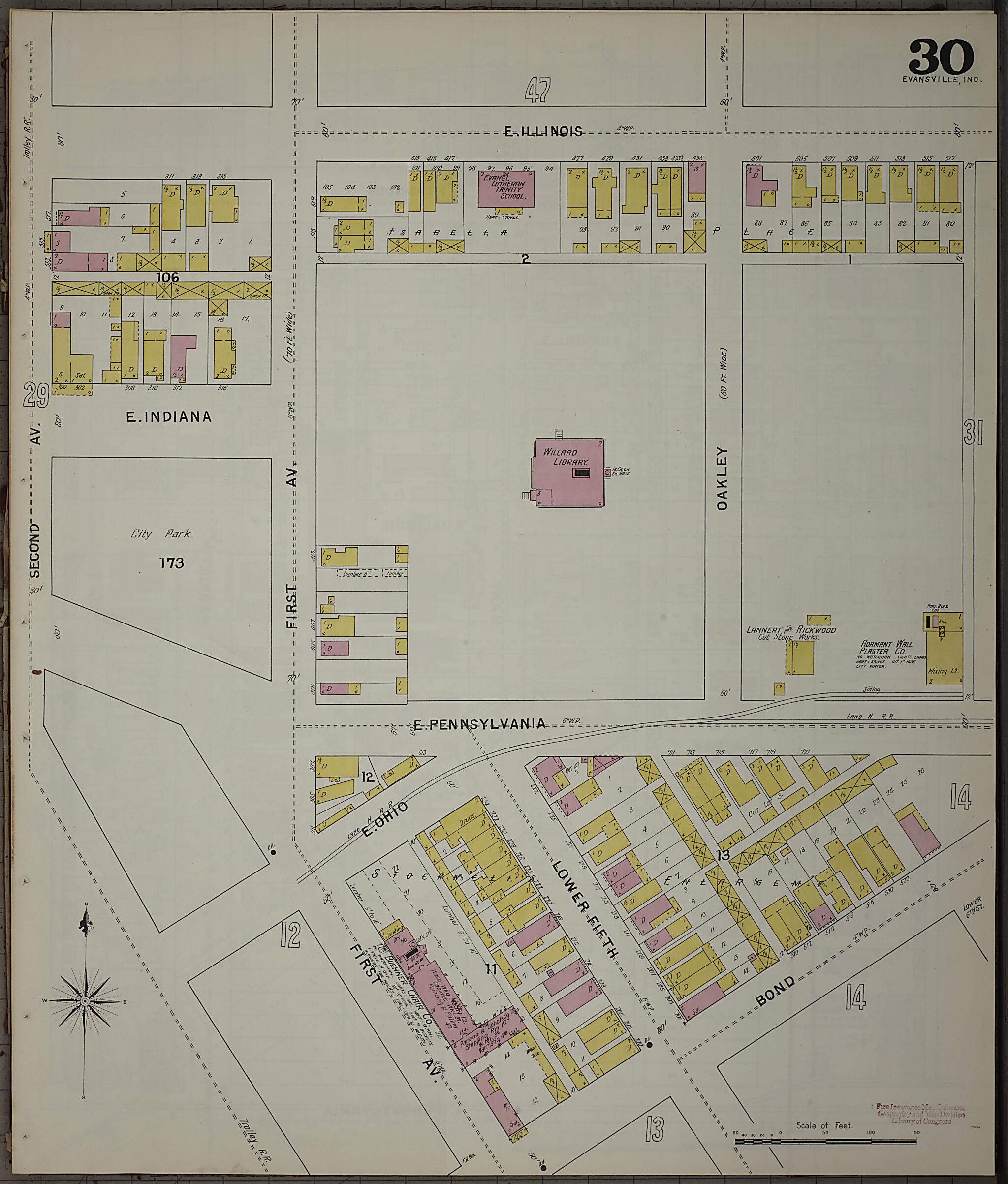 This old map of Evansville, Vanderburgh County, Indiana was created by Sanborn Map Company in 1895