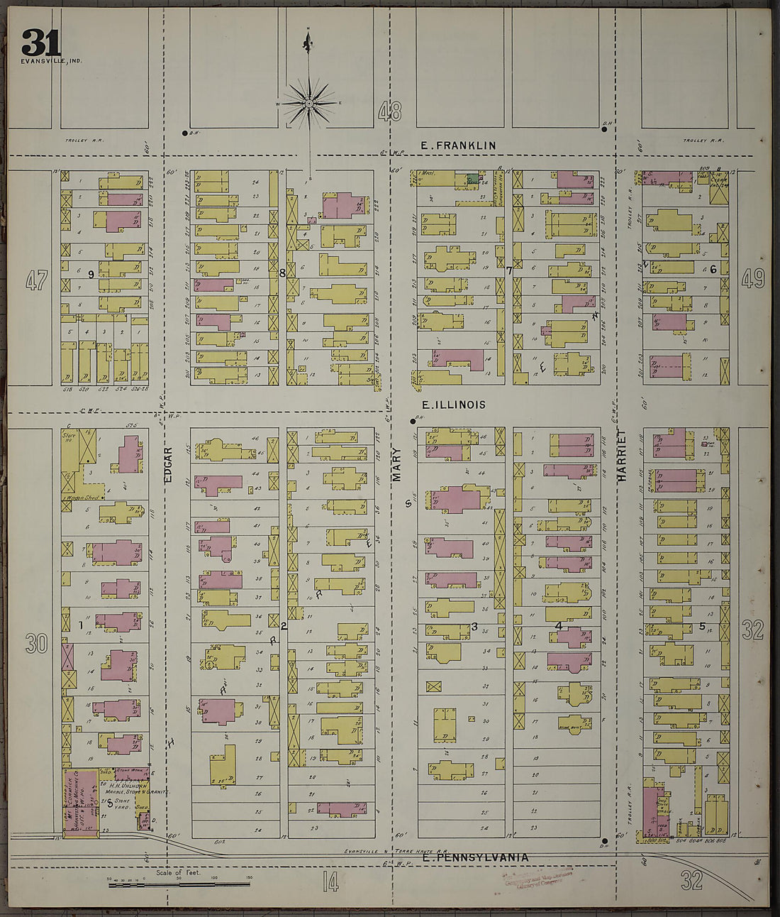 This old map of Evansville, Vanderburgh County, Indiana was created by Sanborn Map Company in 1895