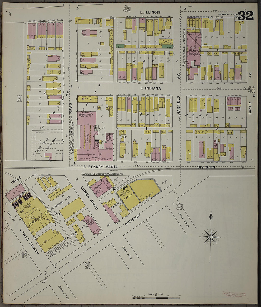 This old map of Evansville, Vanderburgh County, Indiana was created by Sanborn Map Company in 1895