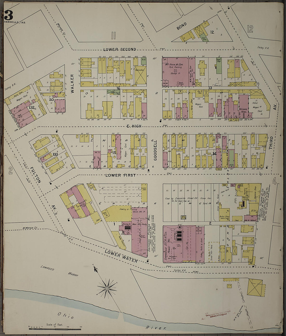 This old map of Evansville, Vanderburgh County, Indiana was created by Sanborn Map Company in 1895