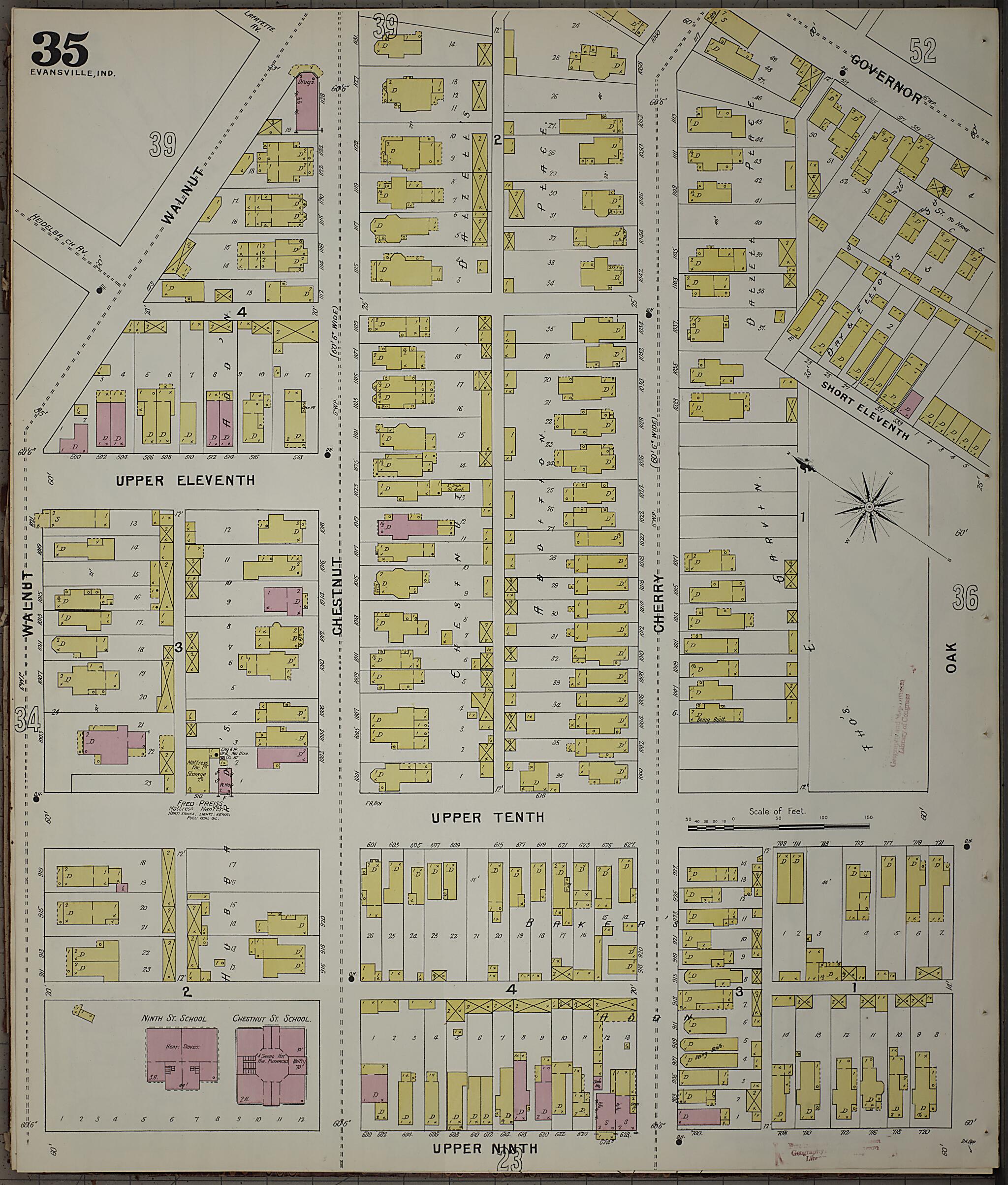 This old map of Evansville, Vanderburgh County, Indiana was created by Sanborn Map Company in 1895