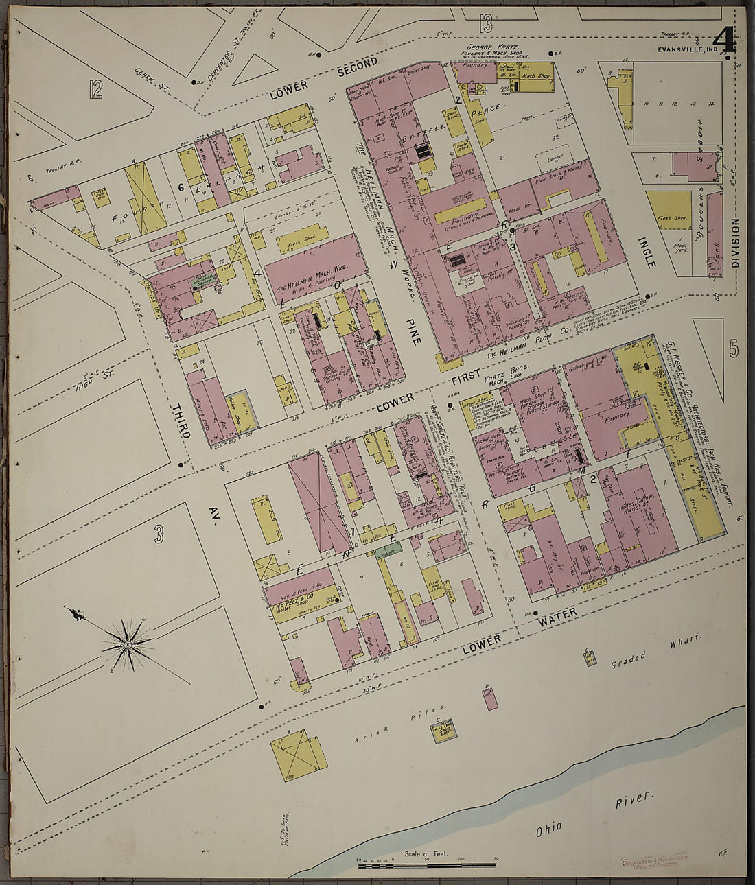 This old map of Evansville, Vanderburgh County, Indiana was created by Sanborn Map Company in 1895