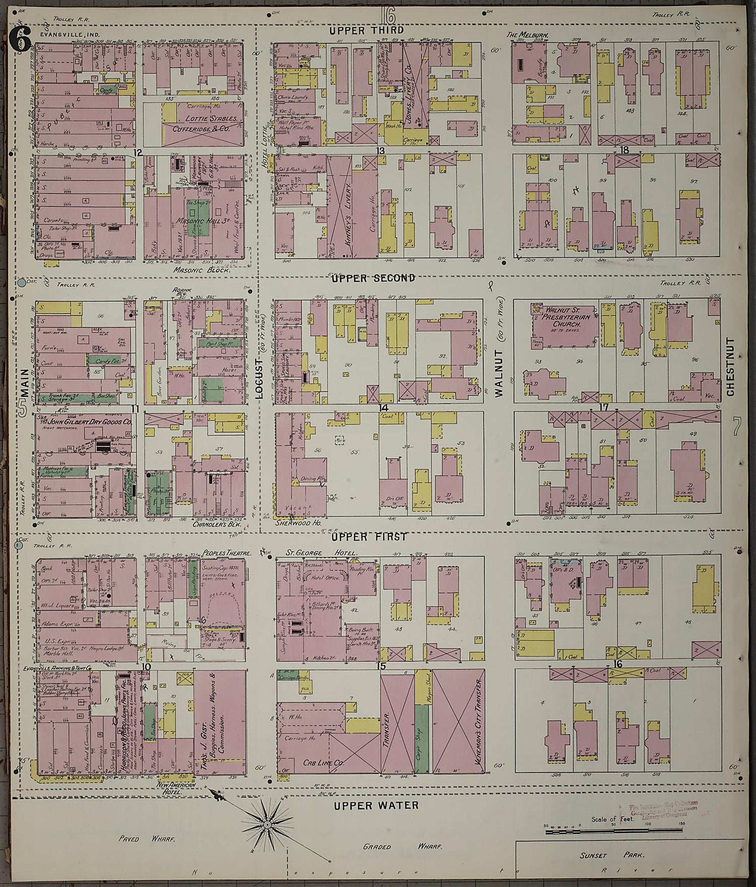 This old map of Evansville, Vanderburgh County, Indiana was created by Sanborn Map Company in 1895