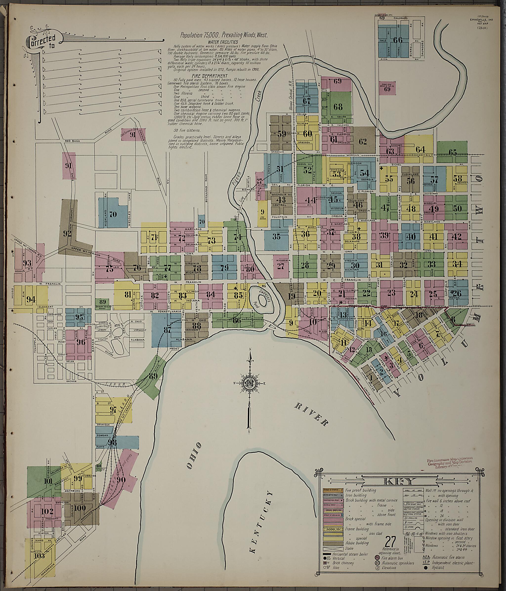 This old map of Evansville, Vanderburgh County, Indiana was created by Sanborn Map Company in 1910