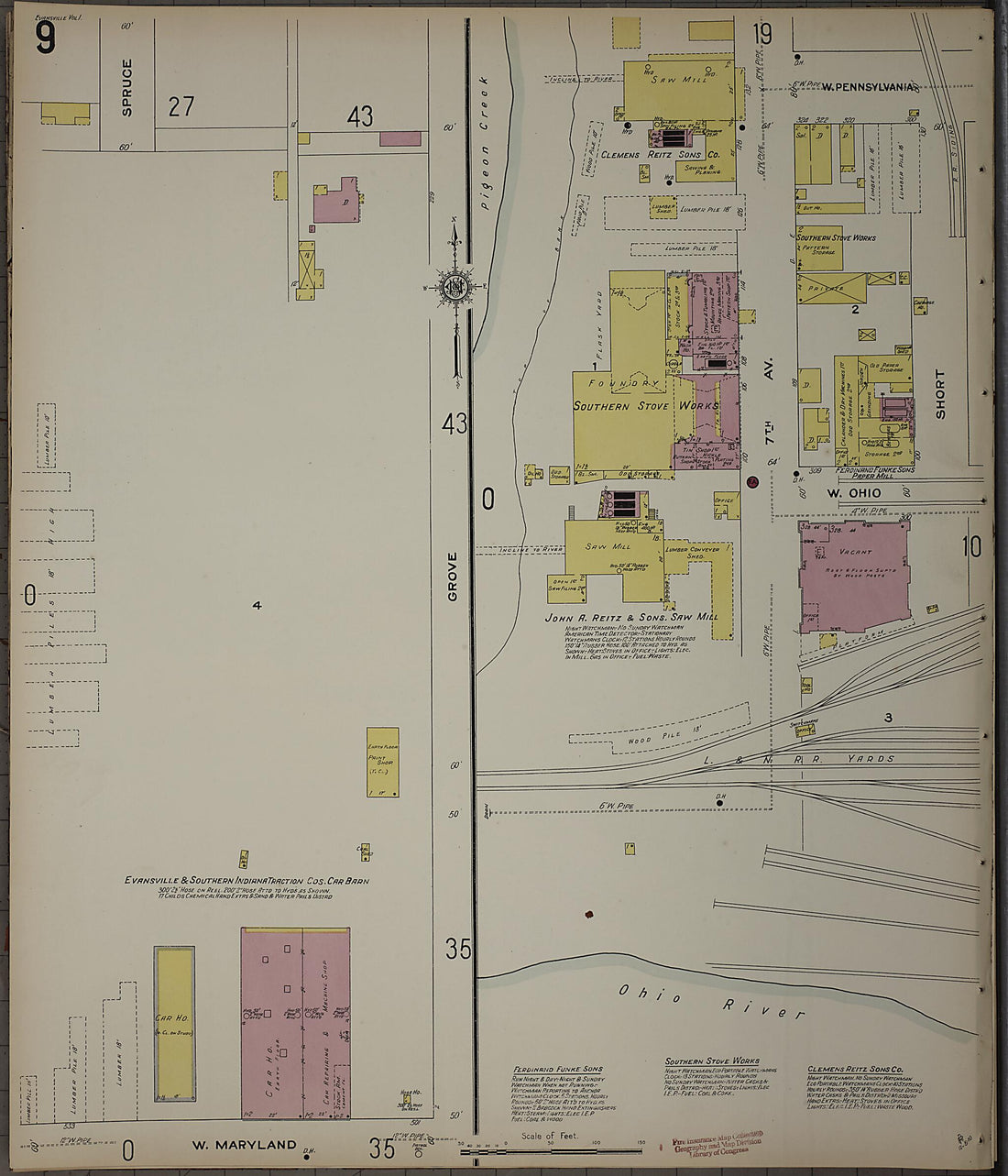 This old map of Evansville, Vanderburgh County, Indiana was created by Sanborn Map Company in 1910