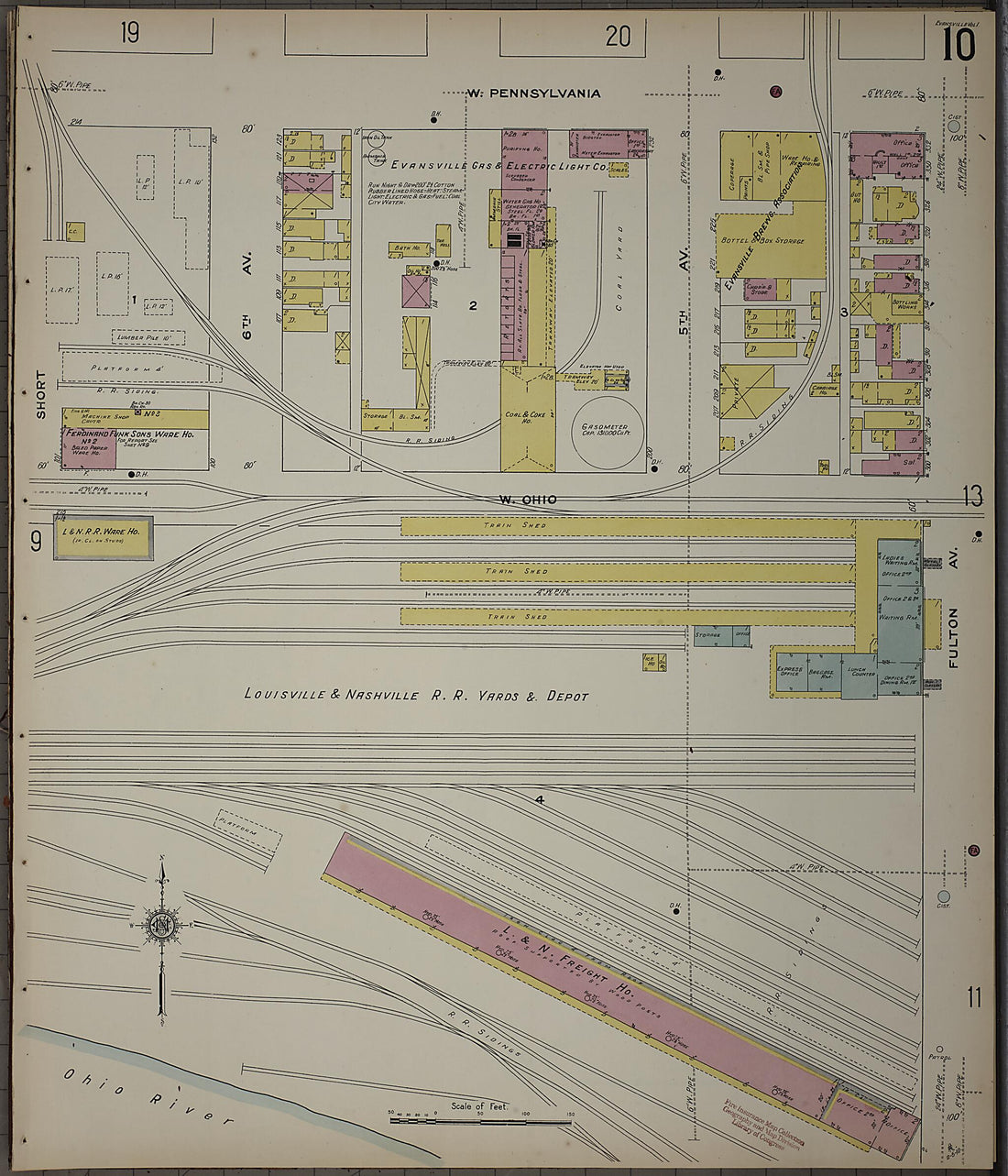 This old map of Evansville, Vanderburgh County, Indiana was created by Sanborn Map Company in 1910