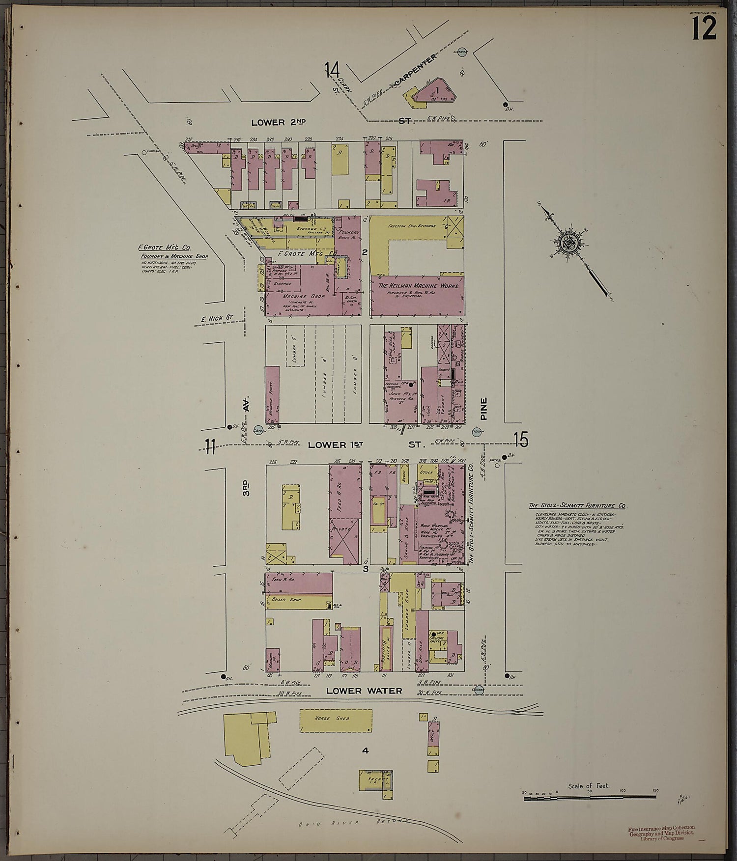 This old map of Evansville, Vanderburgh County, Indiana was created by Sanborn Map Company in 1910