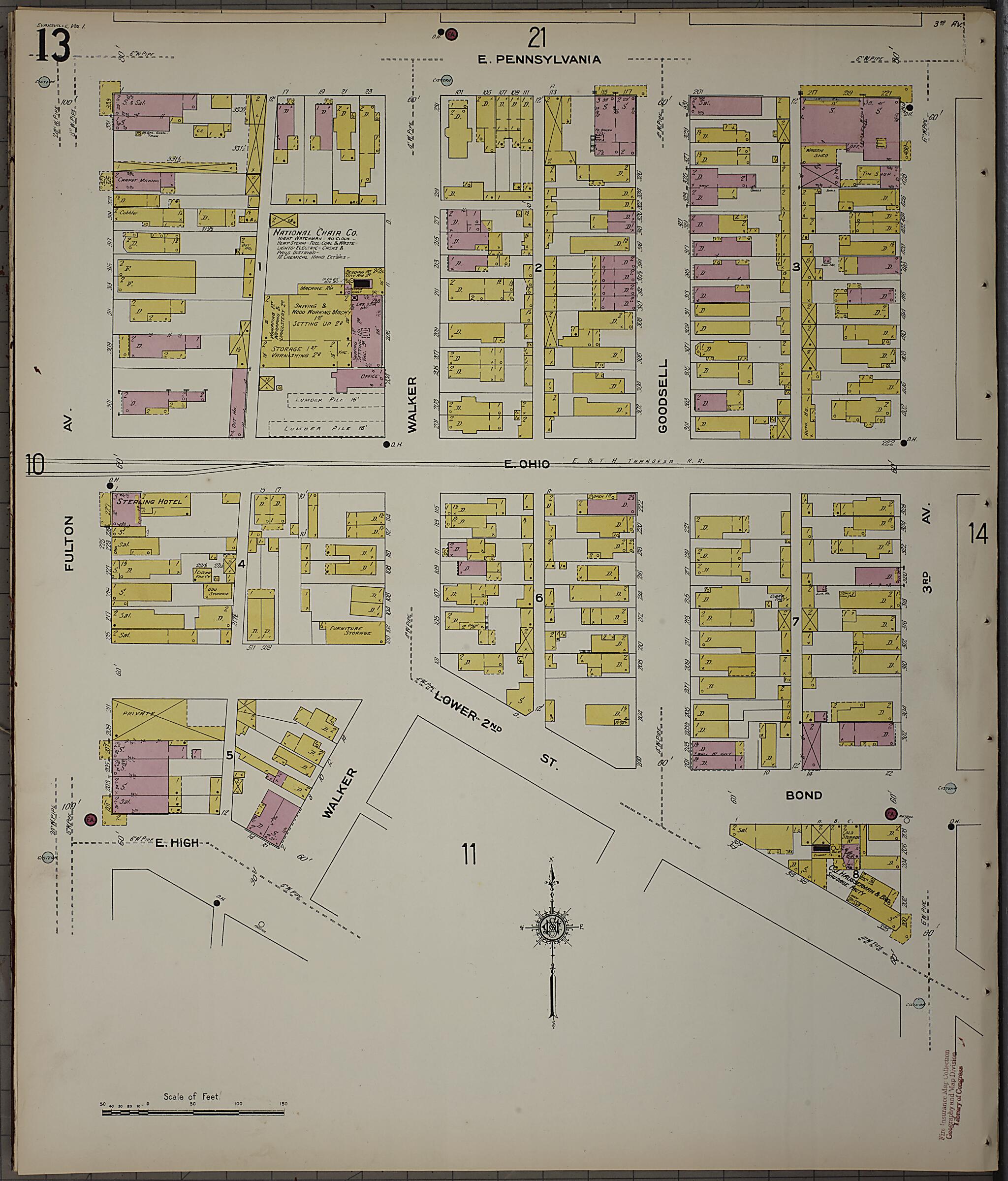 This old map of Evansville, Vanderburgh County, Indiana was created by Sanborn Map Company in 1910