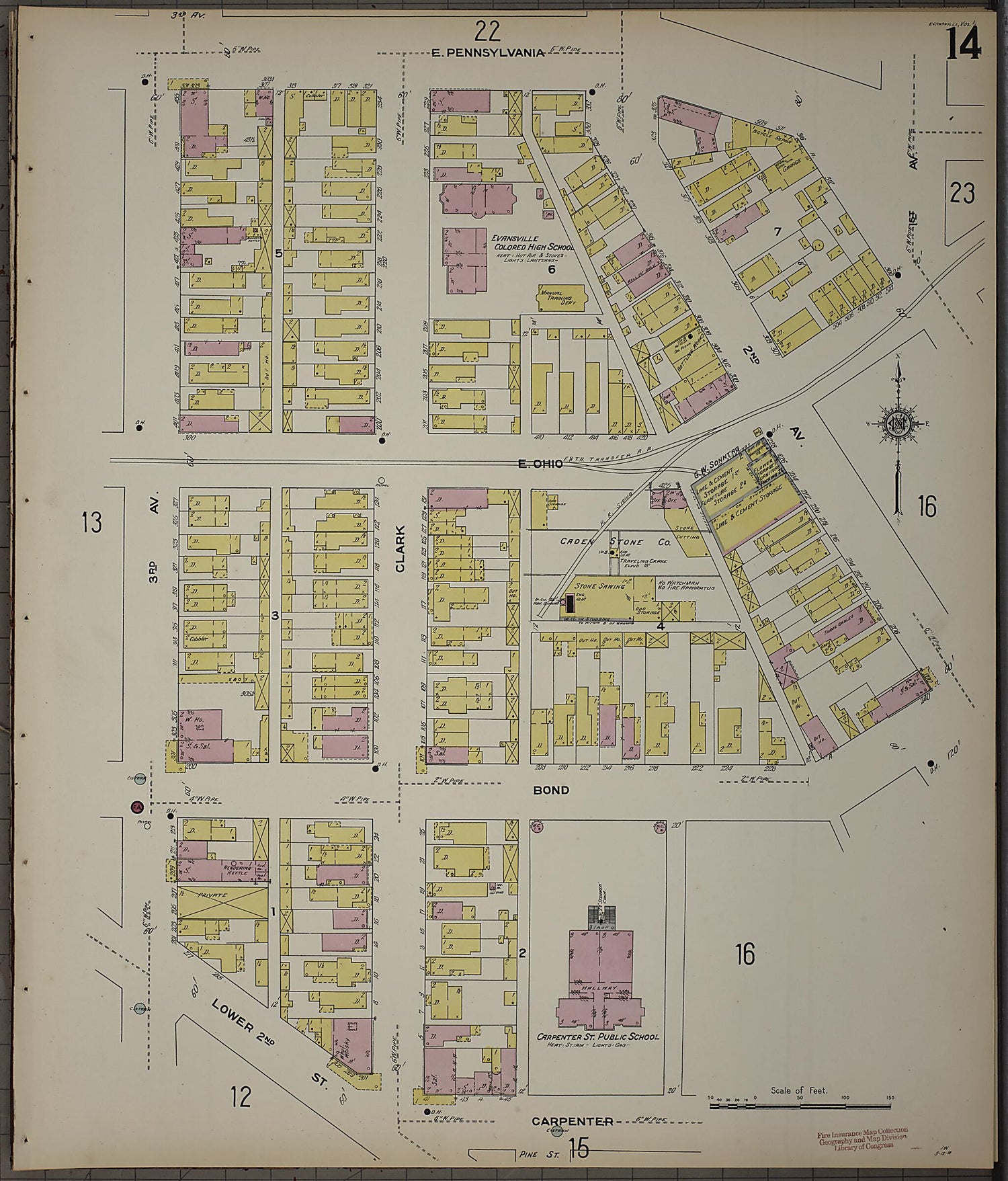 This old map of Evansville, Vanderburgh County, Indiana was created by Sanborn Map Company in 1910