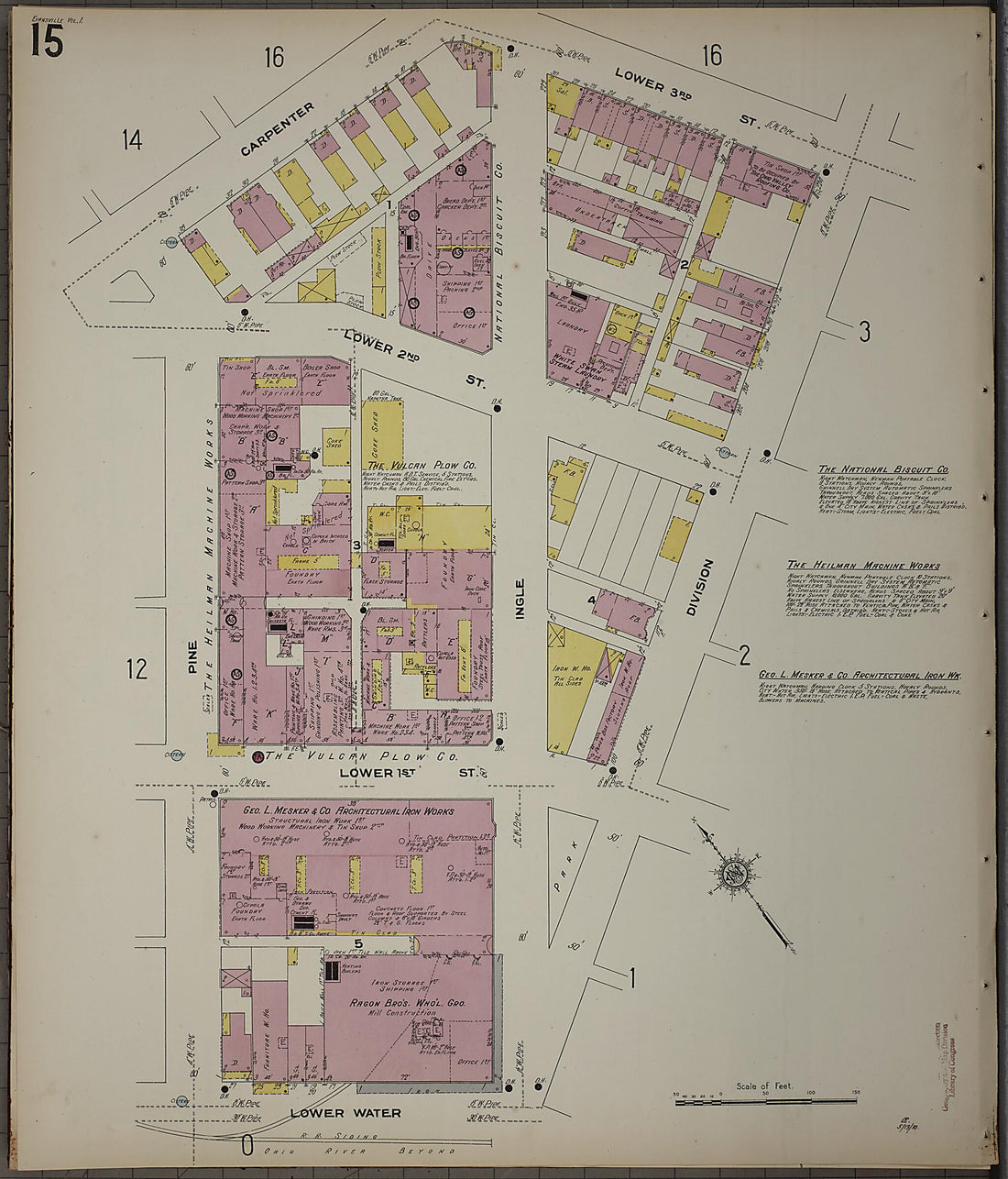 This old map of Evansville, Vanderburgh County, Indiana was created by Sanborn Map Company in 1910