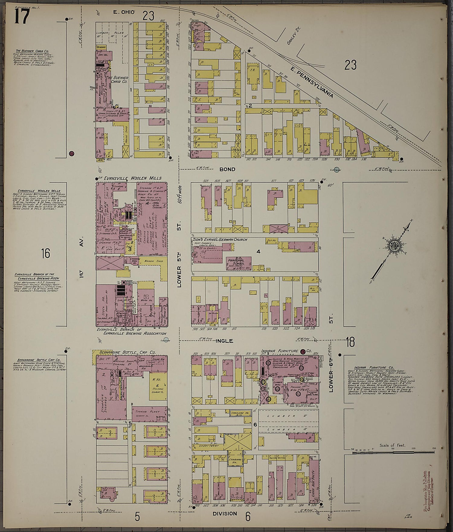 This old map of Evansville, Vanderburgh County, Indiana was created by Sanborn Map Company in 1910