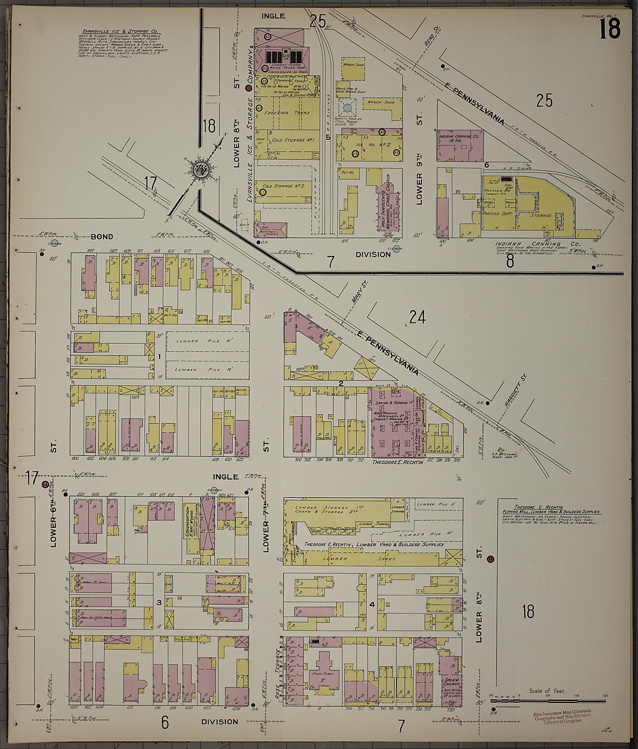 This old map of Evansville, Vanderburgh County, Indiana was created by Sanborn Map Company in 1910