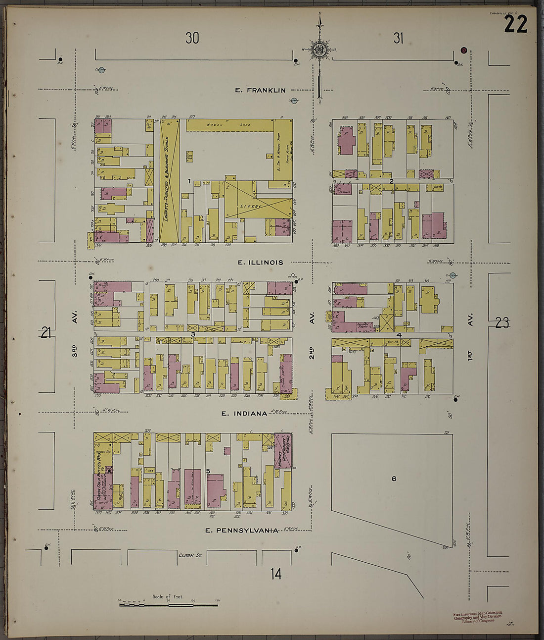 This old map of Evansville, Vanderburgh County, Indiana was created by Sanborn Map Company in 1910