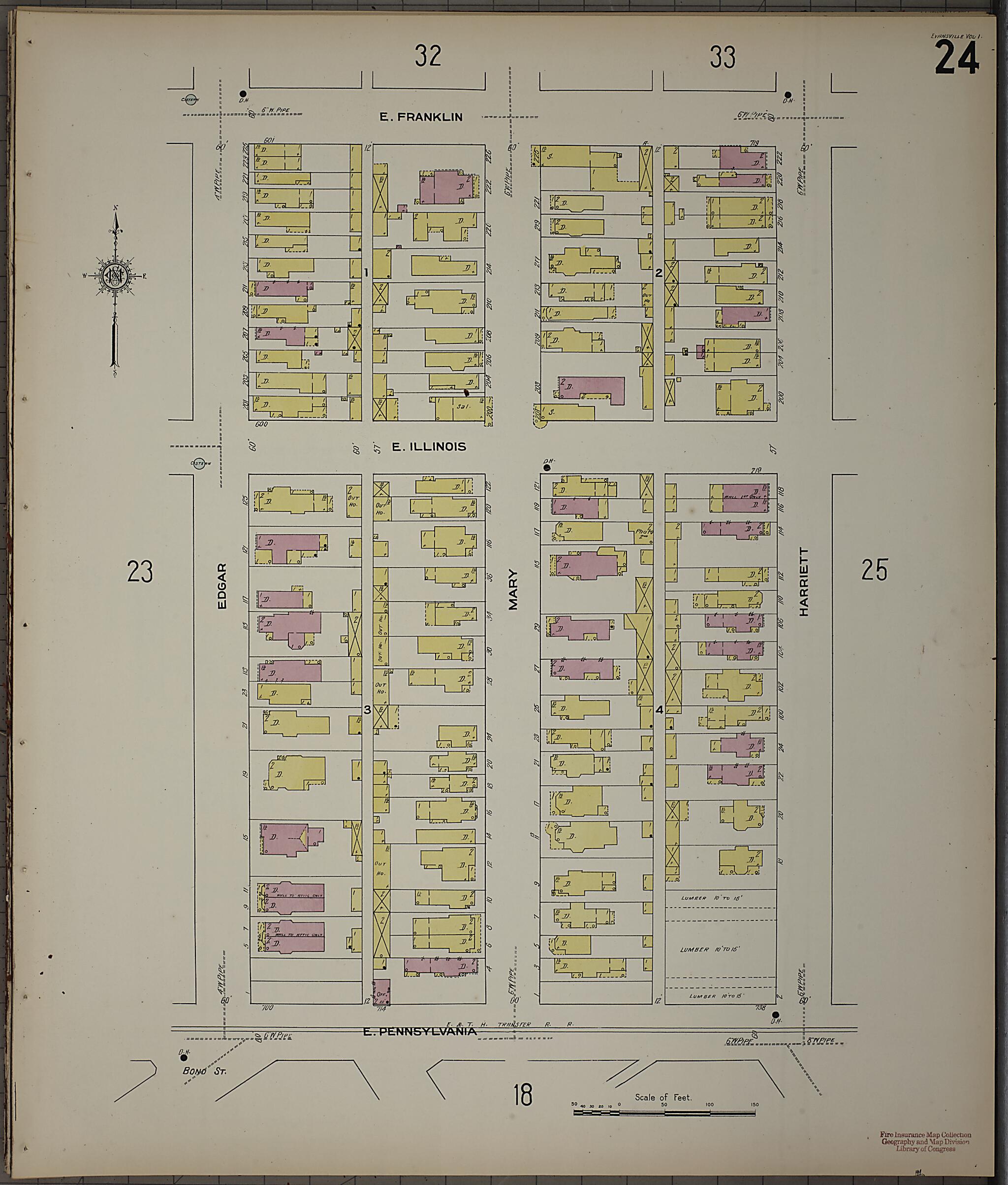 This old map of Evansville, Vanderburgh County, Indiana was created by Sanborn Map Company in 1910