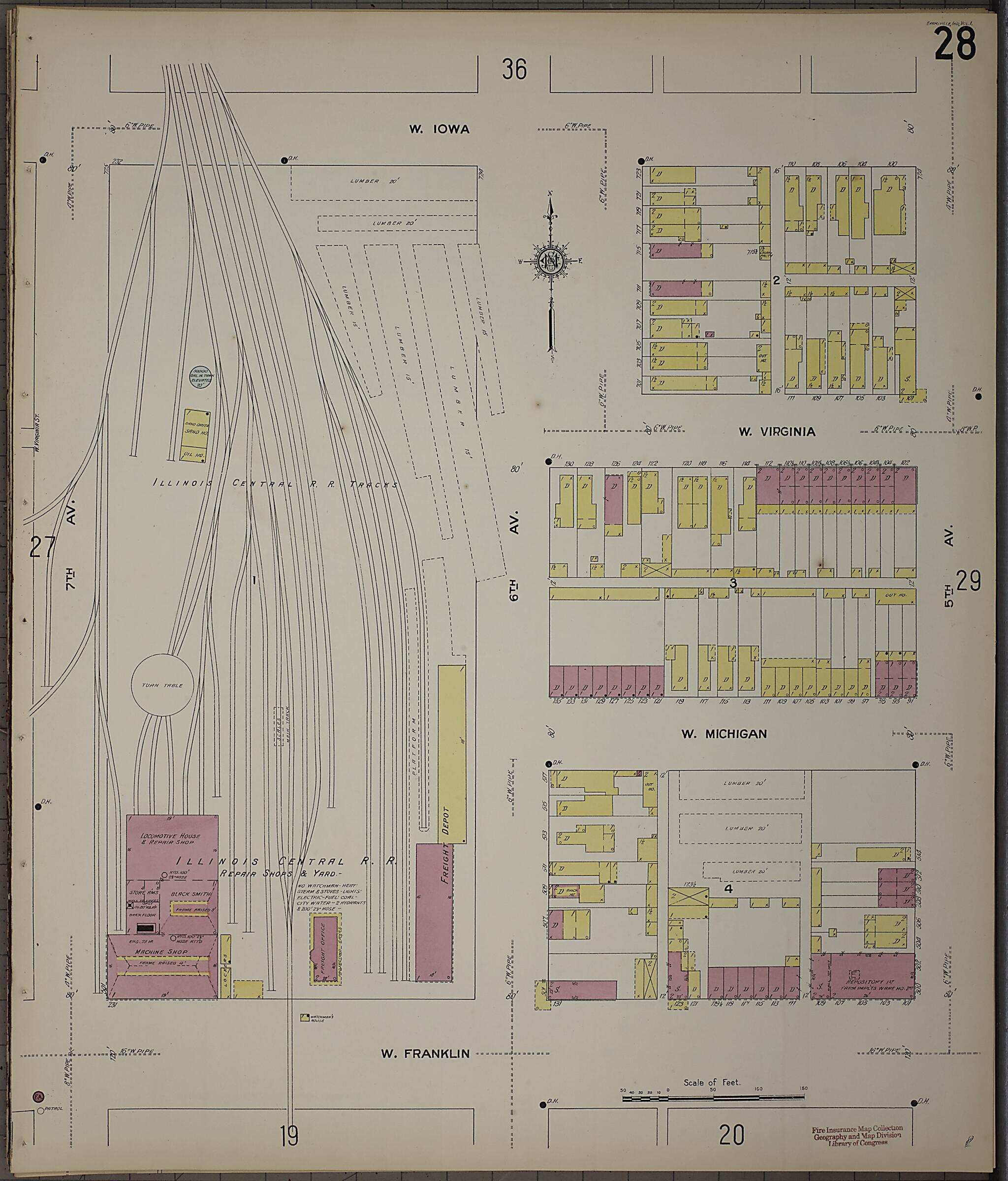 This old map of Evansville, Vanderburgh County, Indiana was created by Sanborn Map Company in 1910