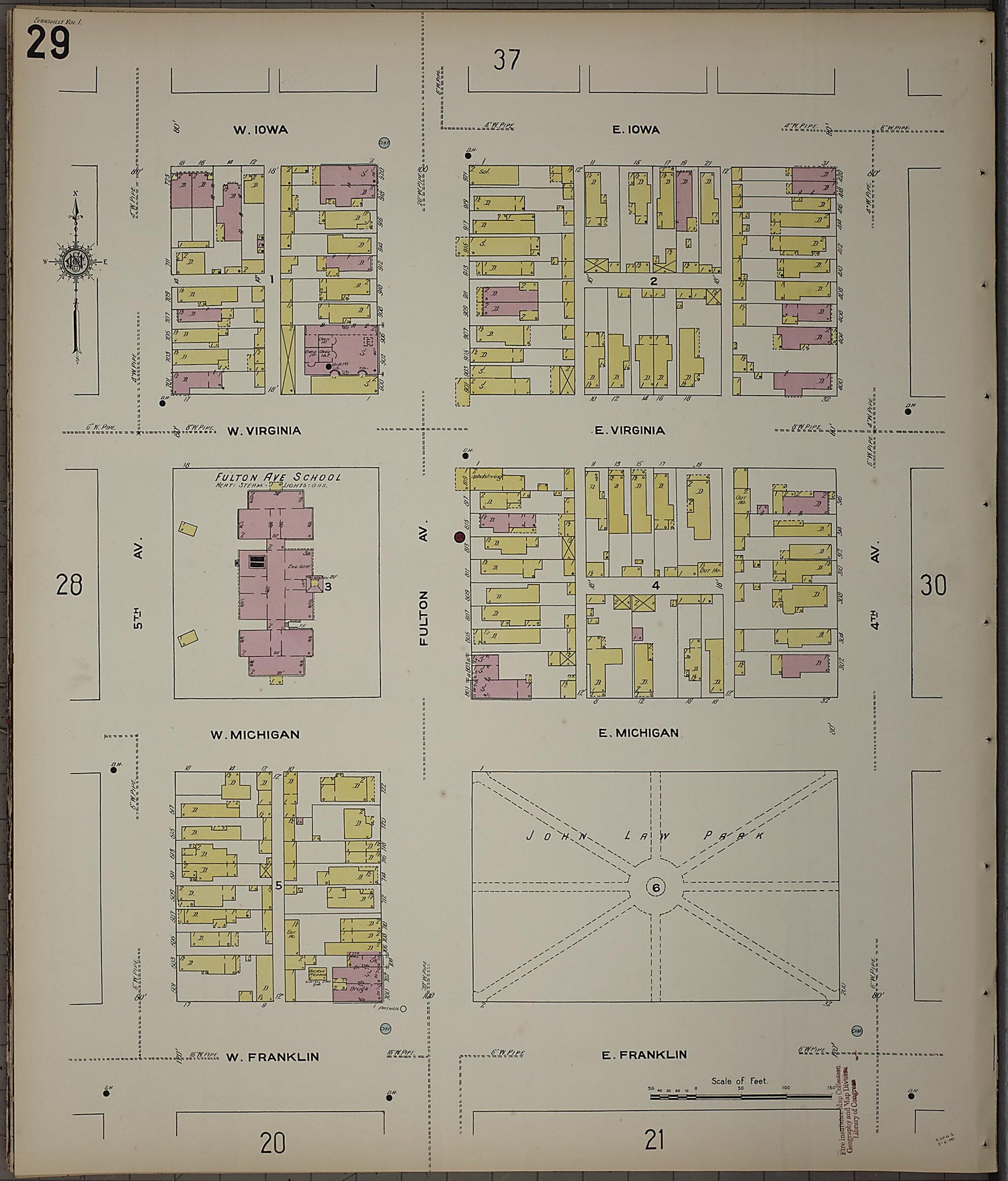 This old map of Evansville, Vanderburgh County, Indiana was created by Sanborn Map Company in 1910