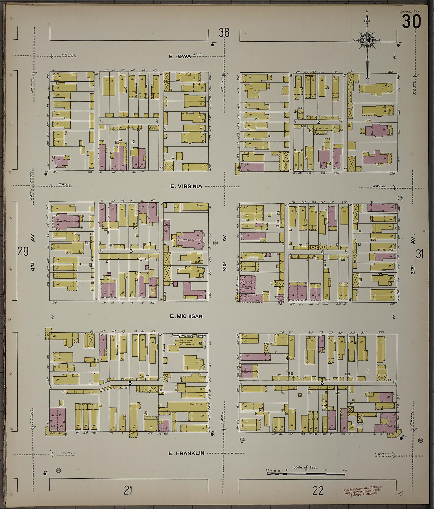 This old map of Evansville, Vanderburgh County, Indiana was created by Sanborn Map Company in 1910