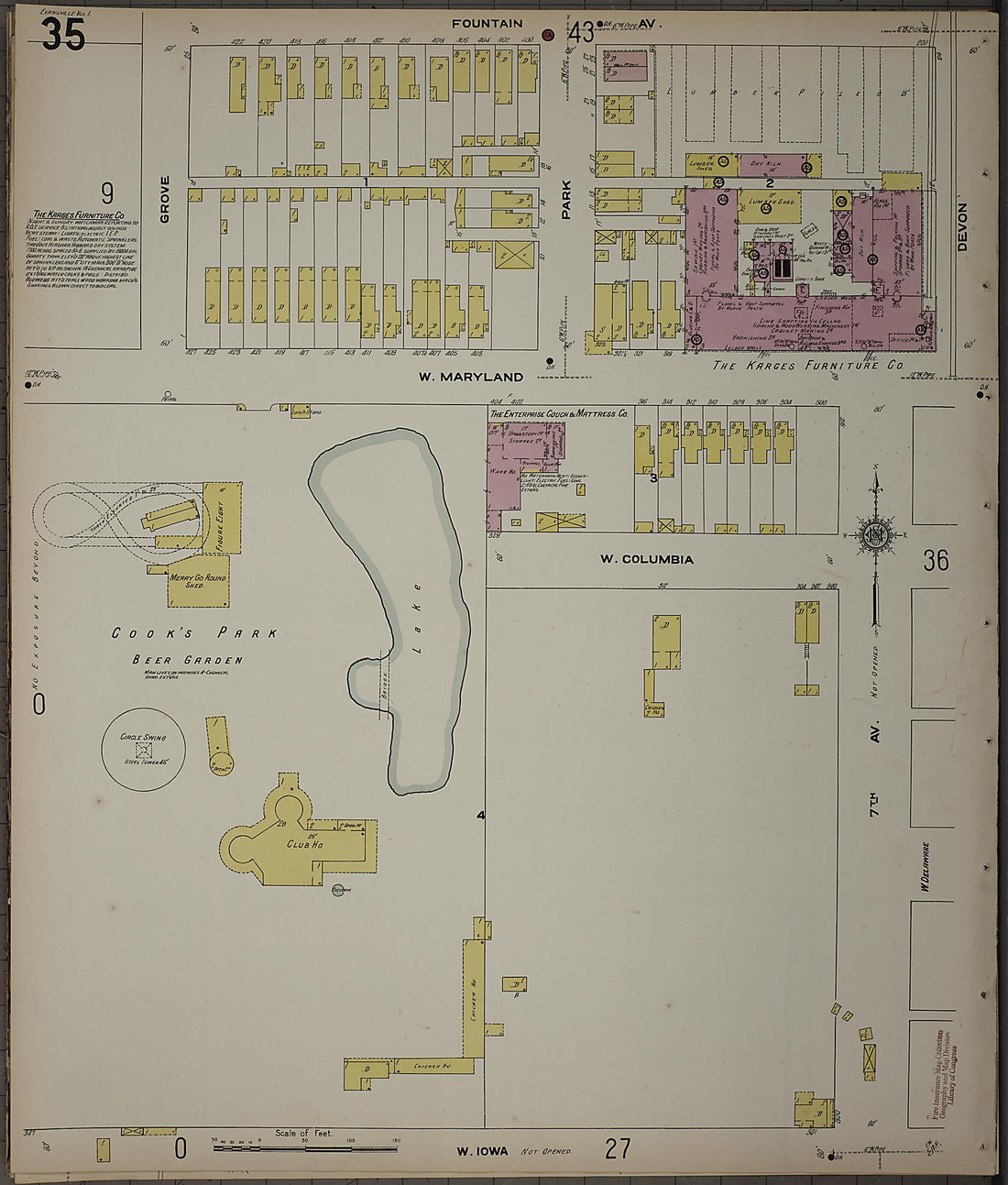 This old map of Evansville, Vanderburgh County, Indiana was created by Sanborn Map Company in 1910