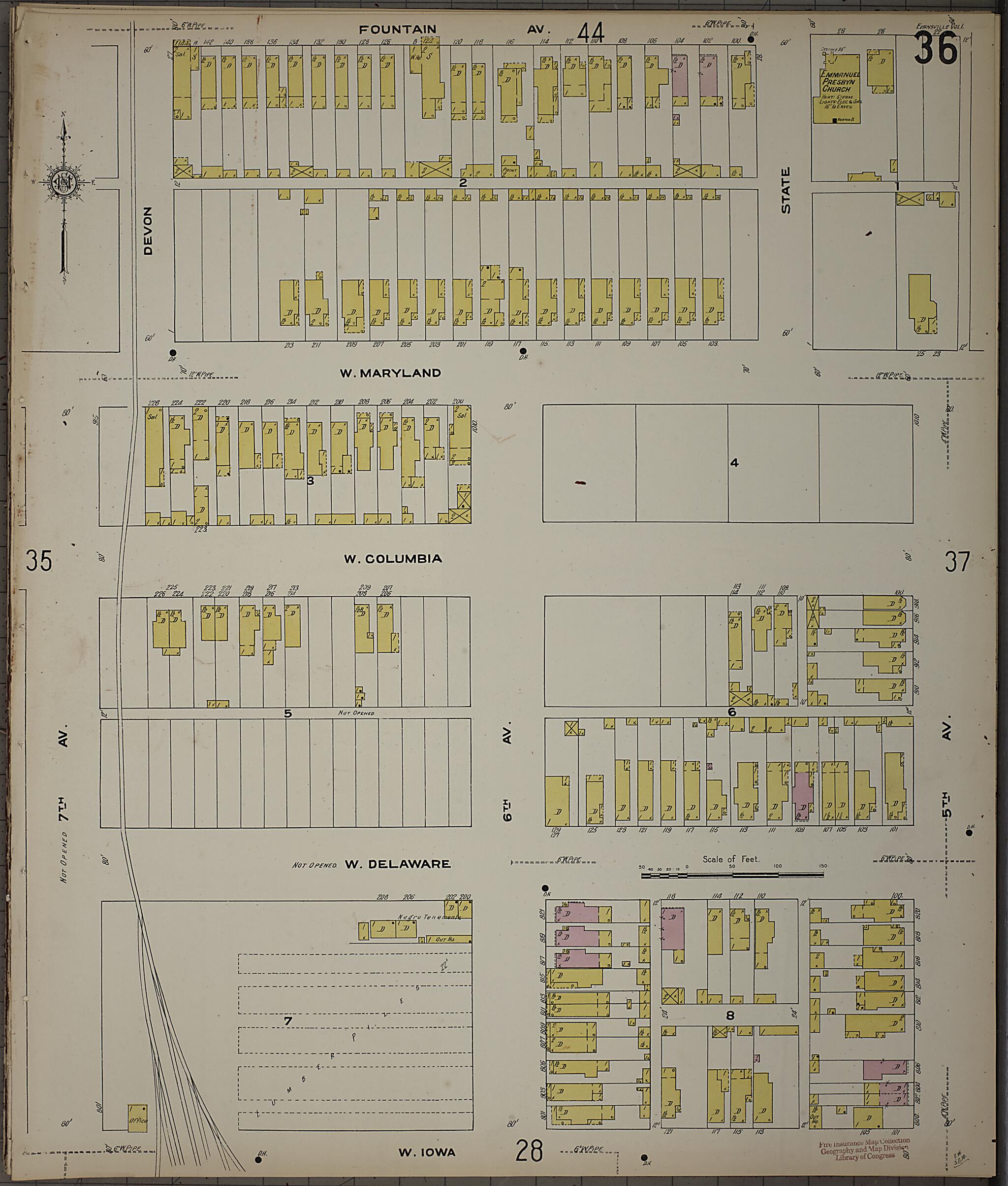 This old map of Evansville, Vanderburgh County, Indiana was created by Sanborn Map Company in 1910