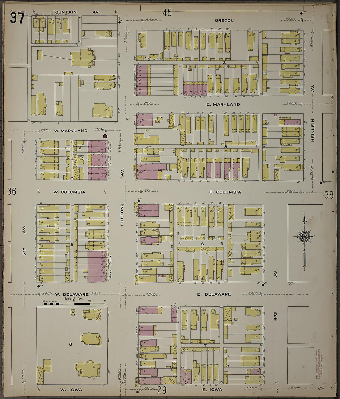 This old map of Evansville, Vanderburgh County, Indiana was created by Sanborn Map Company in 1910