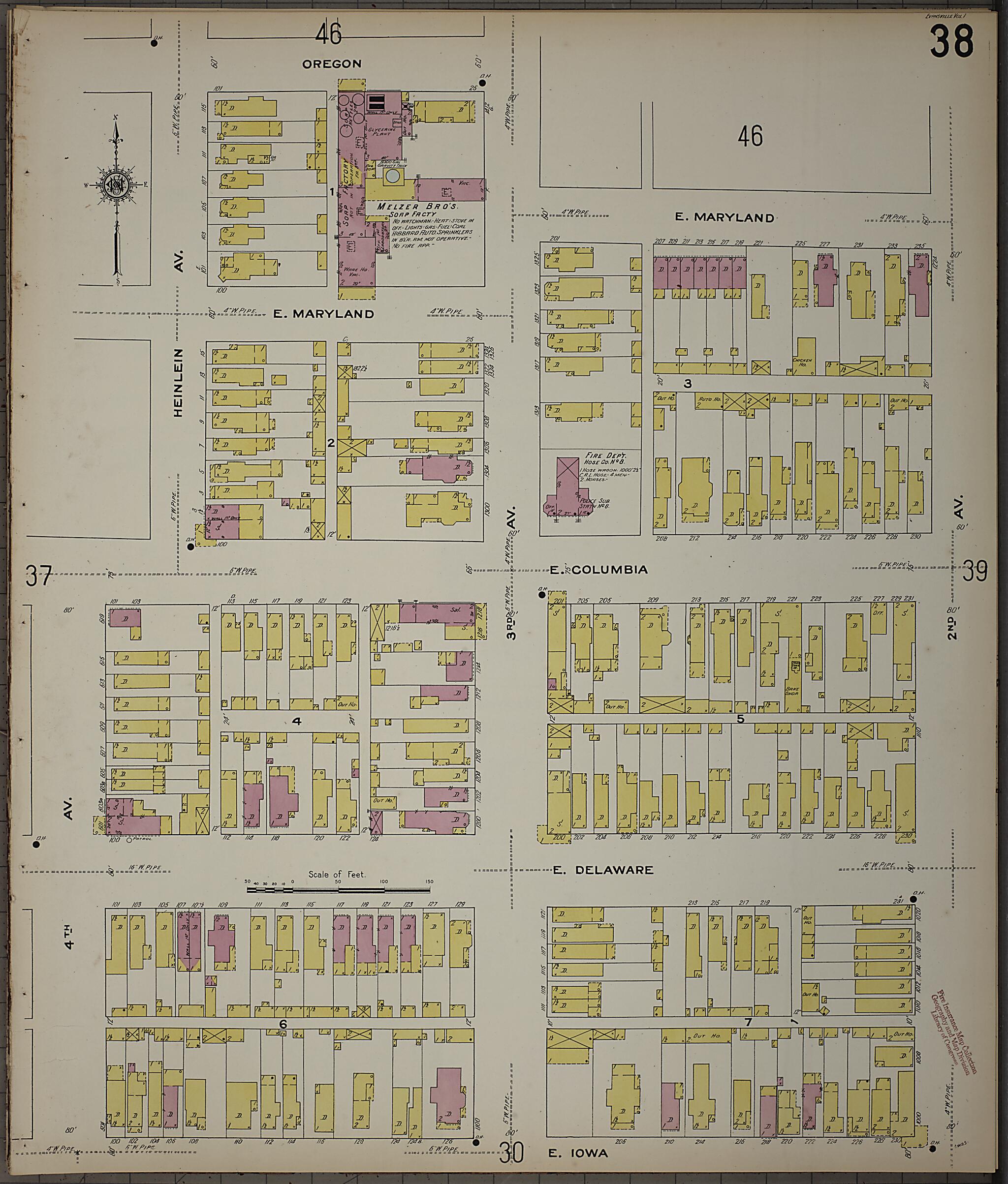 This old map of Evansville, Vanderburgh County, Indiana was created by Sanborn Map Company in 1910