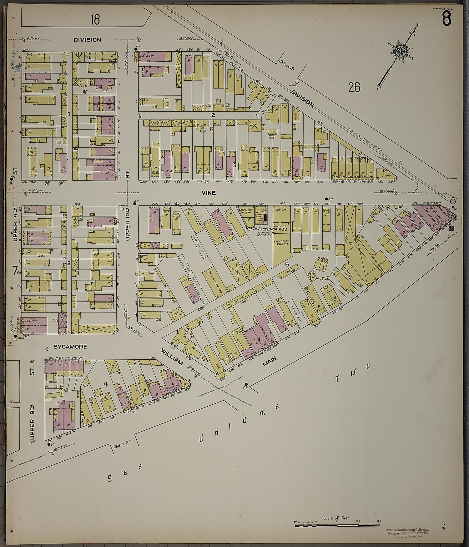 This old map of Evansville, Vanderburgh County, Indiana was created by Sanborn Map Company in 1910