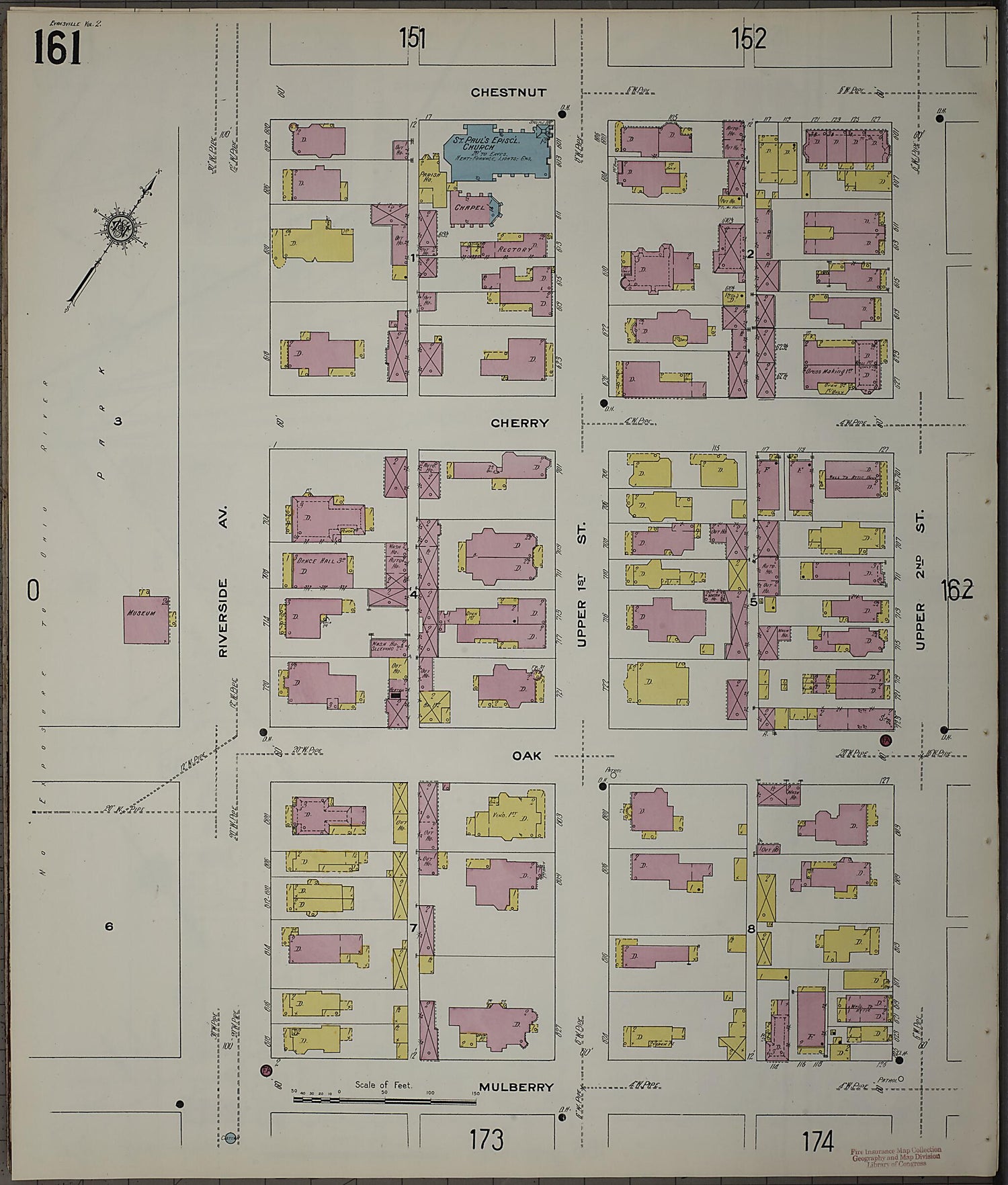 This old map of Evansville, Vanderburgh County, Indiana was created by Sanborn Map Company in 1910