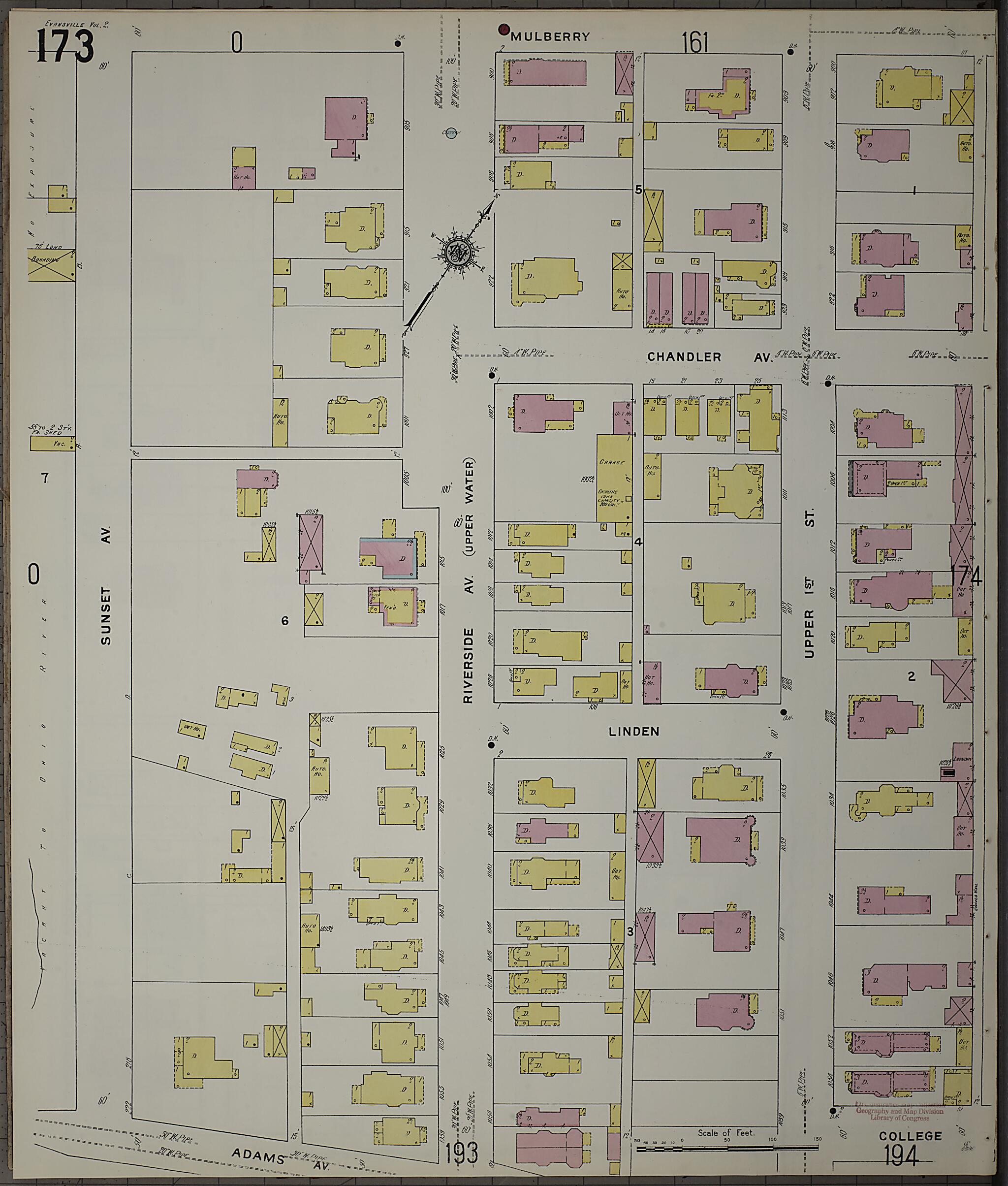 This old map of Evansville, Vanderburgh County, Indiana was created by Sanborn Map Company in 1910