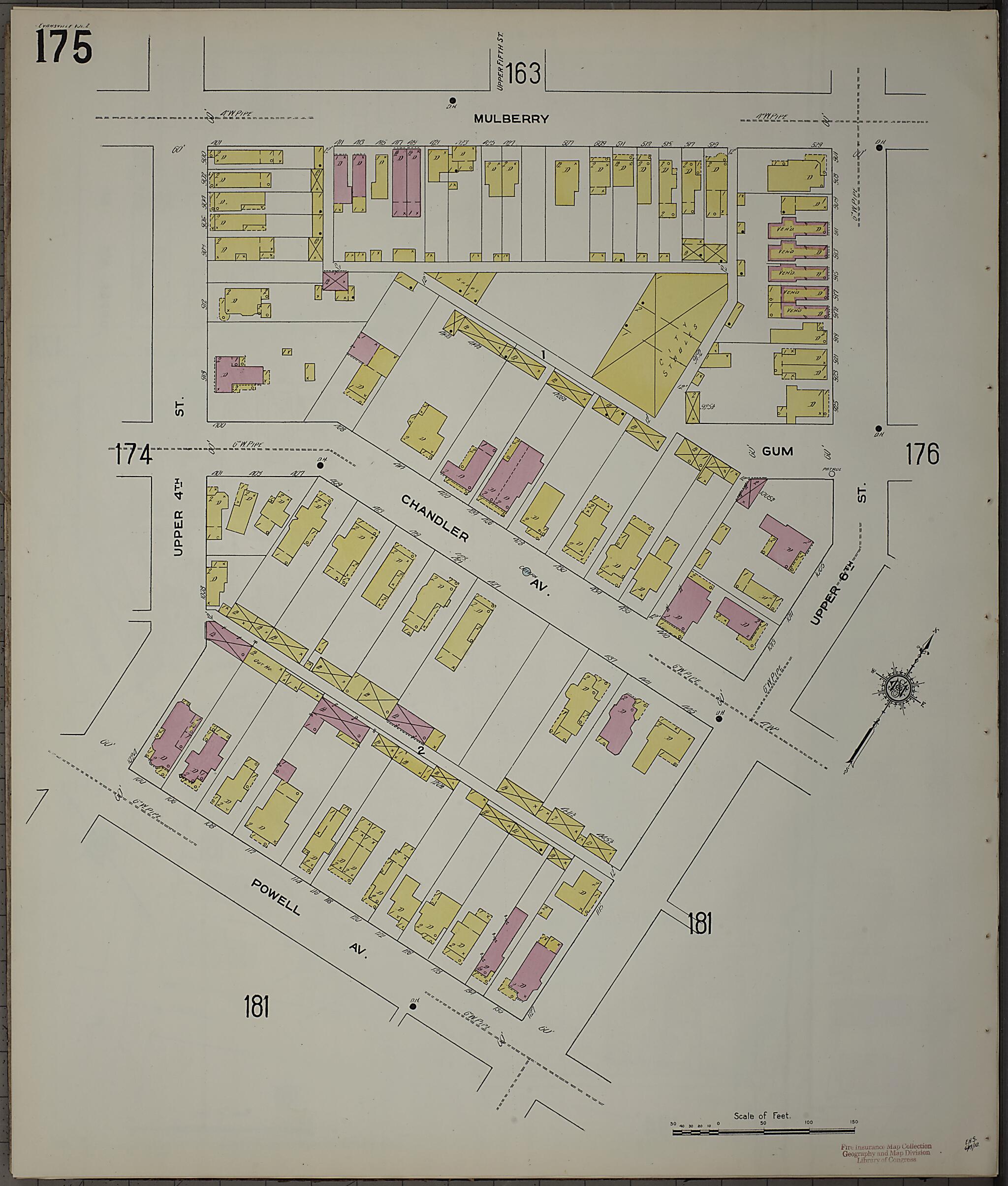 This old map of Evansville, Vanderburgh County, Indiana was created by Sanborn Map Company in 1910