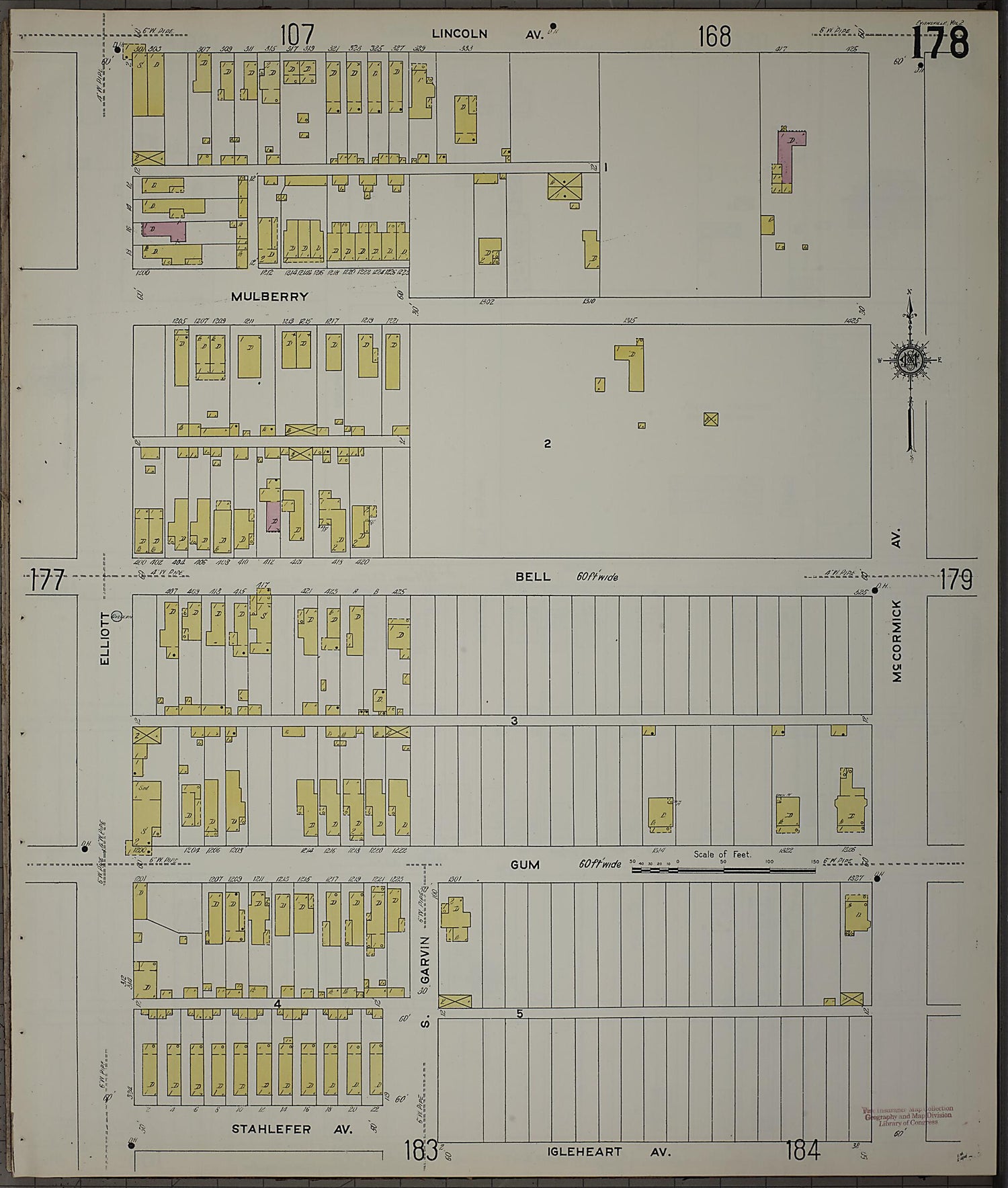 This old map of Evansville, Vanderburgh County, Indiana was created by Sanborn Map Company in 1910