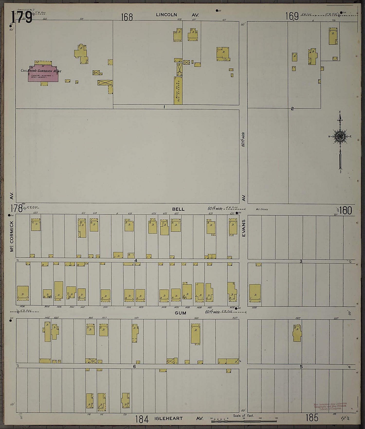 This old map of Evansville, Vanderburgh County, Indiana was created by Sanborn Map Company in 1910