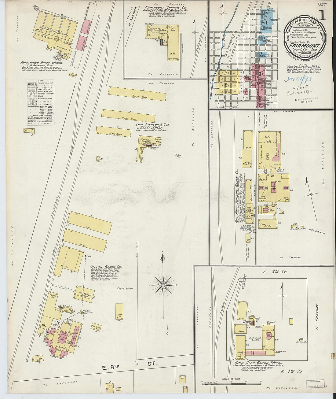 This old map of Fairmount, Grant County, Indiana was created by Sanborn Map Company in 1893