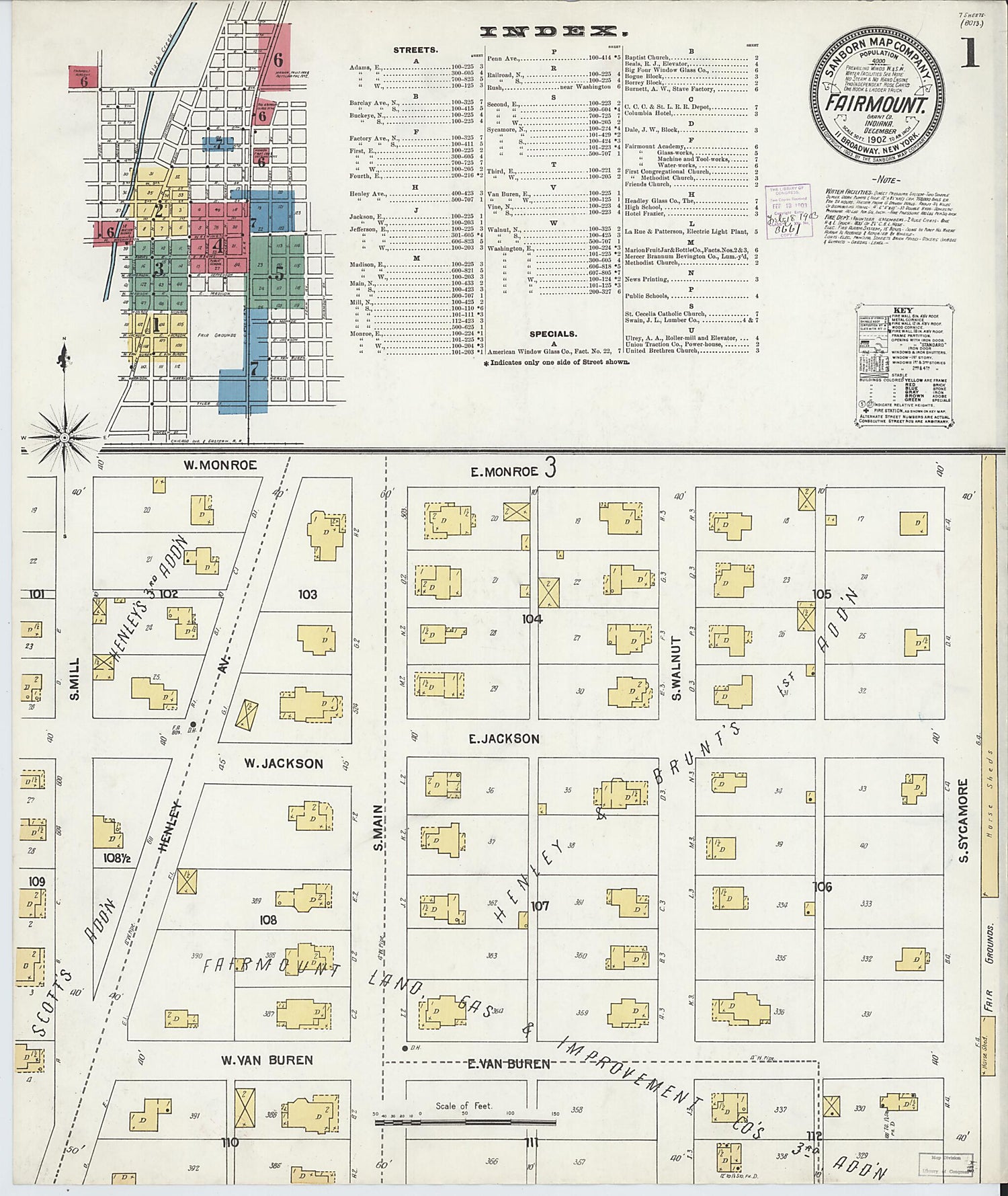 This old map of Fairmount, Grant County, Indiana was created by Sanborn Map Company in 1902