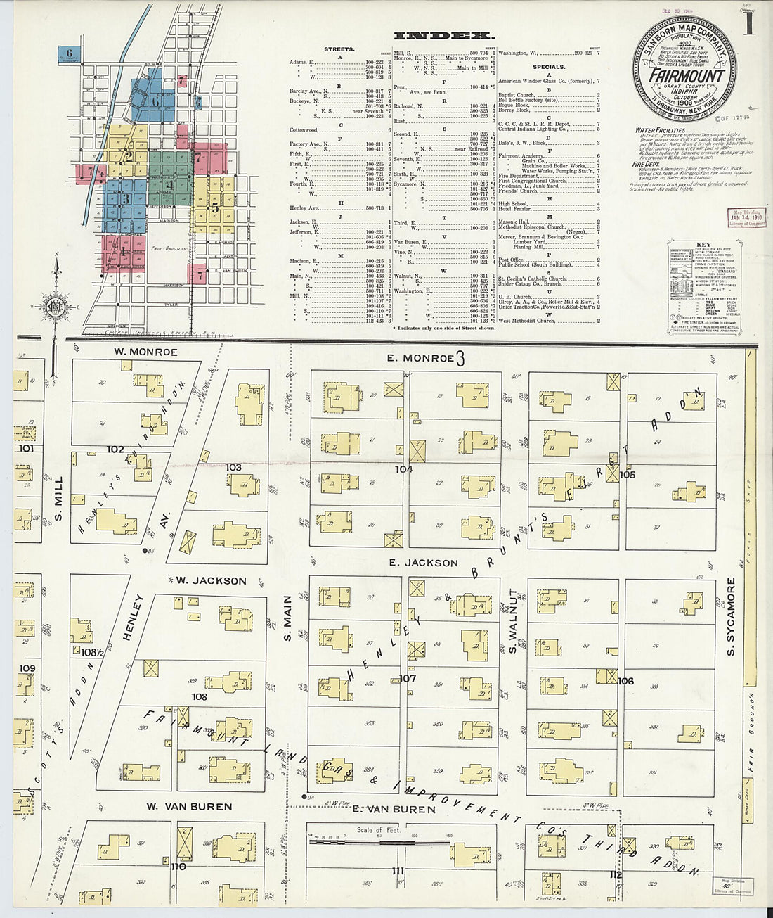 This old map of Fairmount, Grant County, Indiana was created by Sanborn Map Company in 1909