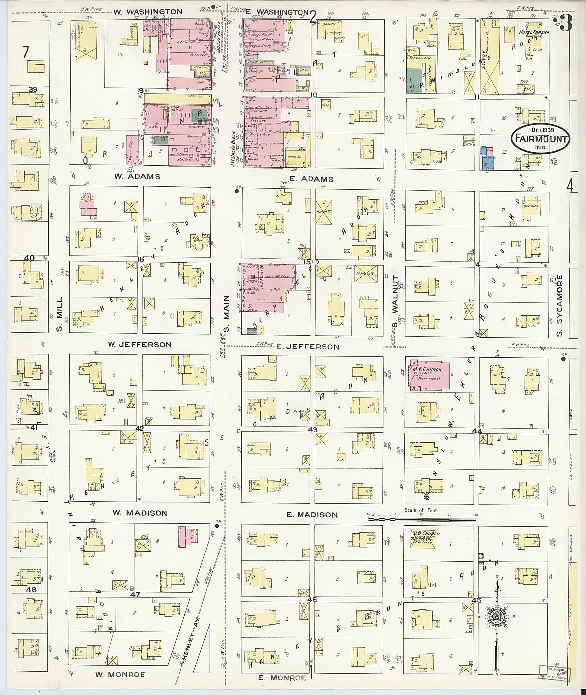 This old map of Fairmount, Grant County, Indiana was created by Sanborn Map Company in 1909