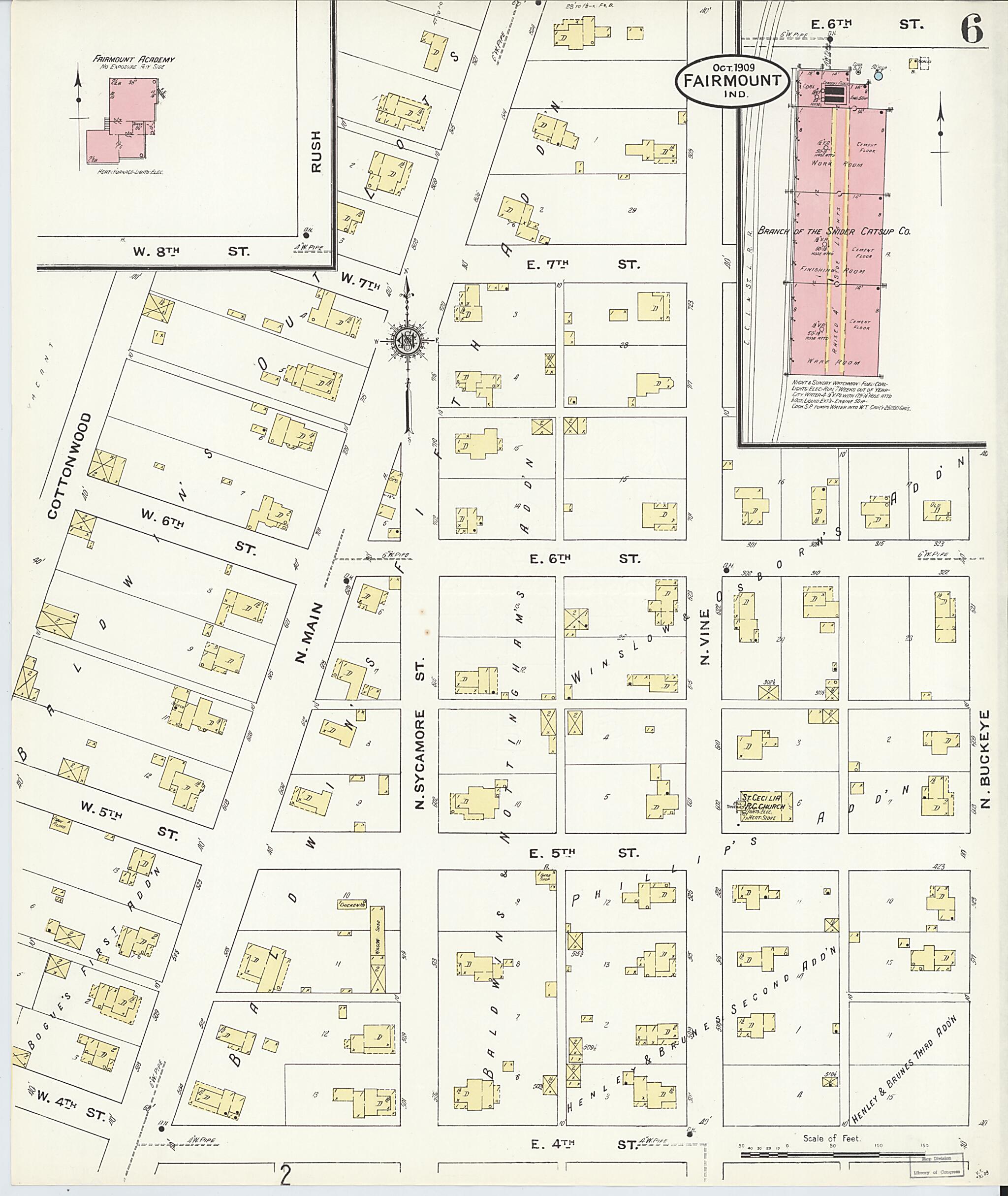 This old map of Fairmount, Grant County, Indiana was created by Sanborn Map Company in 1909