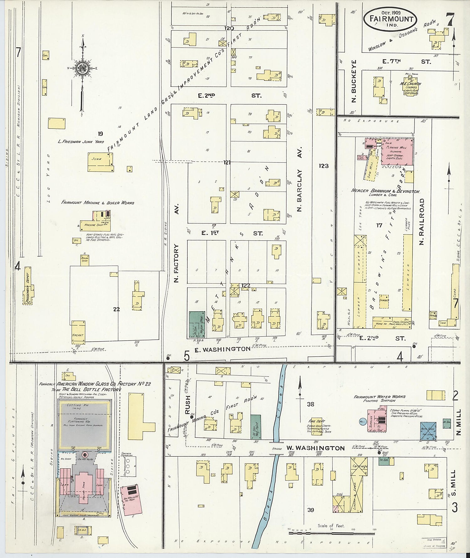 This old map of Fairmount, Grant County, Indiana was created by Sanborn Map Company in 1909