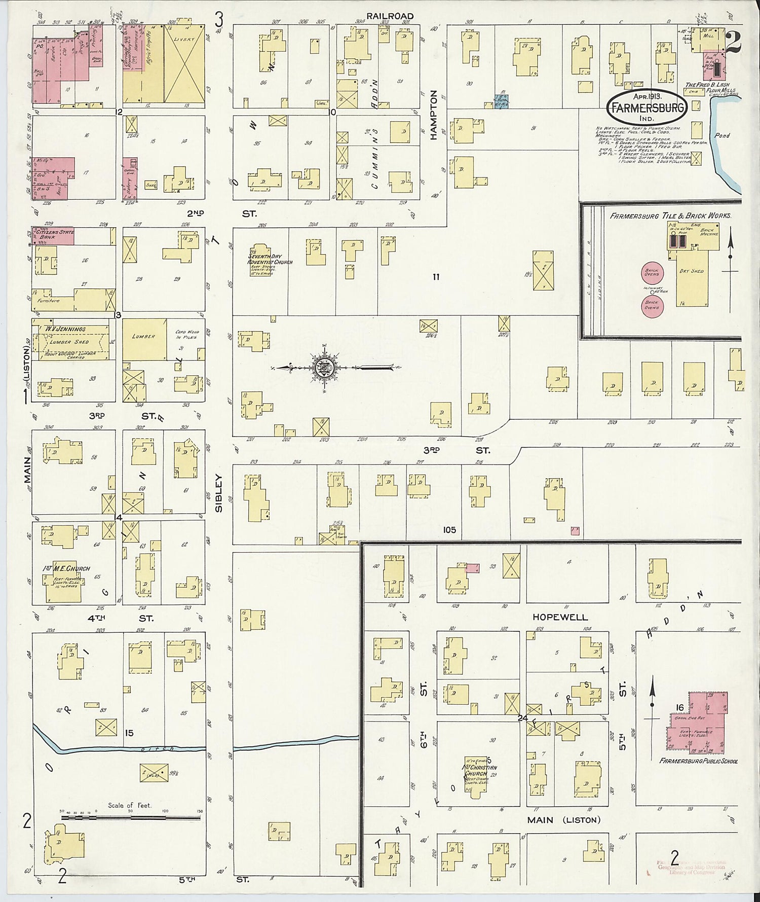 This old map of Farmersburg, Sullivan County, Indiana was created by Sanborn Map Company in 1913