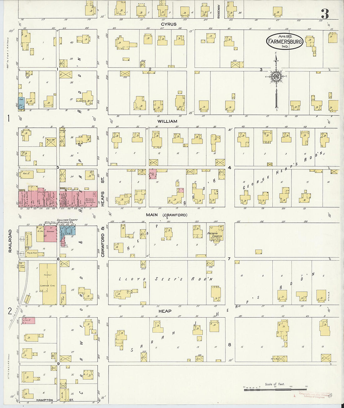 This old map of Farmersburg, Sullivan County, Indiana was created by Sanborn Map Company in 1913